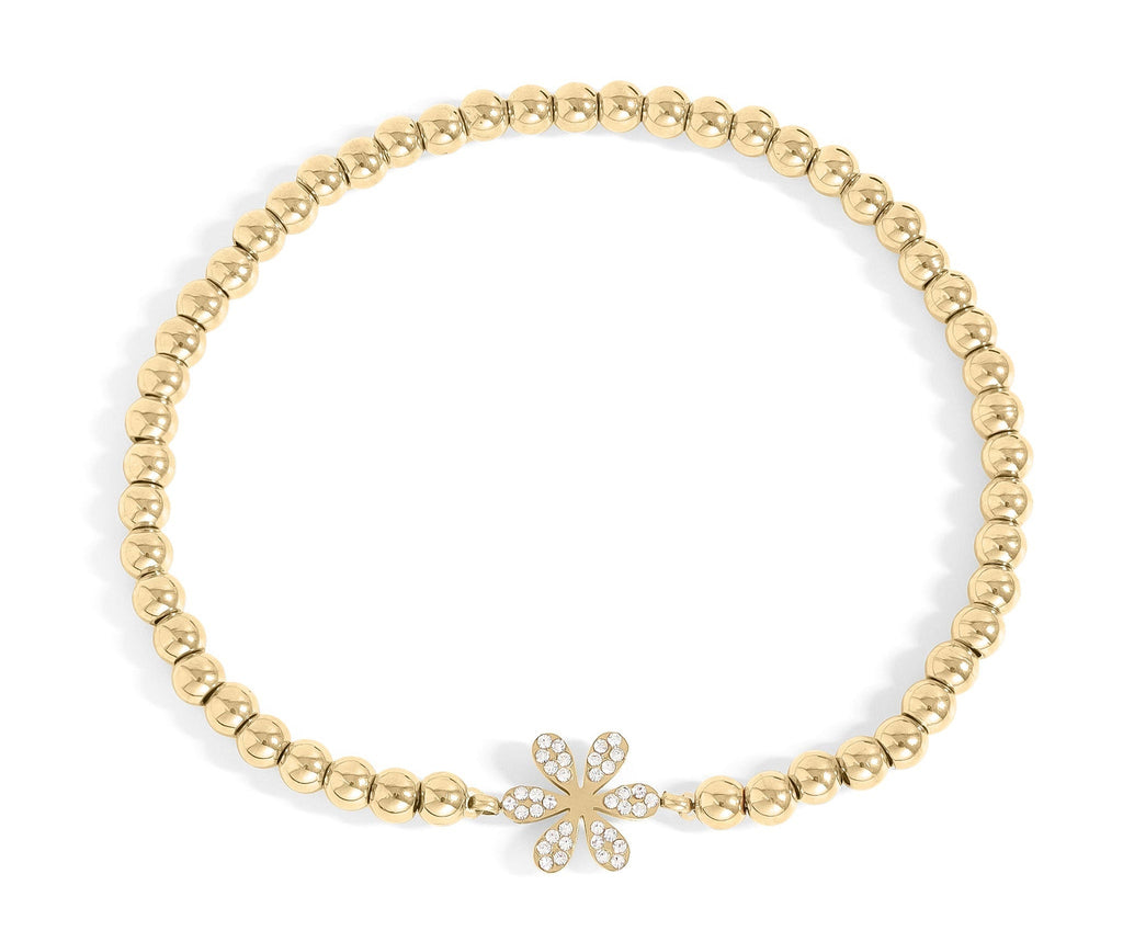 Gold Beaded Bracelet – 18K Gold Stretch Bracelet With Flower Charm Design - | Sunflower Soul Boutique