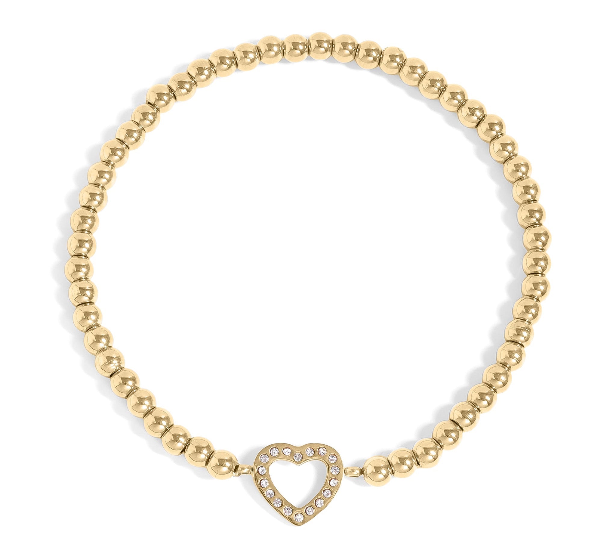 Gold Beaded Bracelet – 18K Gold Stretch Bracelet With Heart Charm Accent - bracelet | Sunflower Soul Boutique