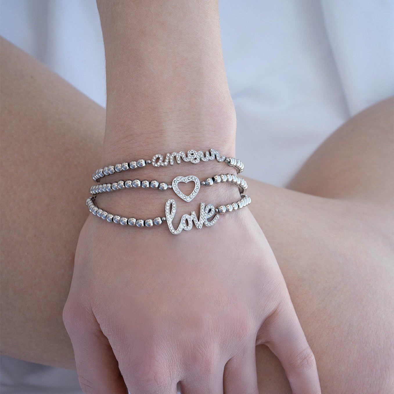 Gold Beaded Bracelet – 18K Gold Stretch Bracelet With Heart Charm Accent - bracelet | Sunflower Soul Boutique