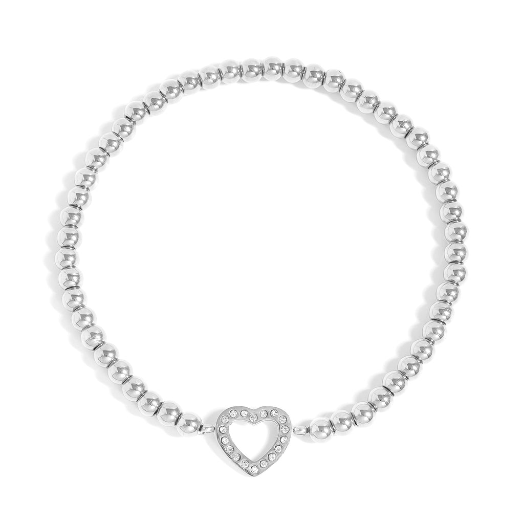 Gold Beaded Bracelet – 18K Gold Stretch Bracelet With Heart Charm Accent - bracelet | Sunflower Soul Boutique