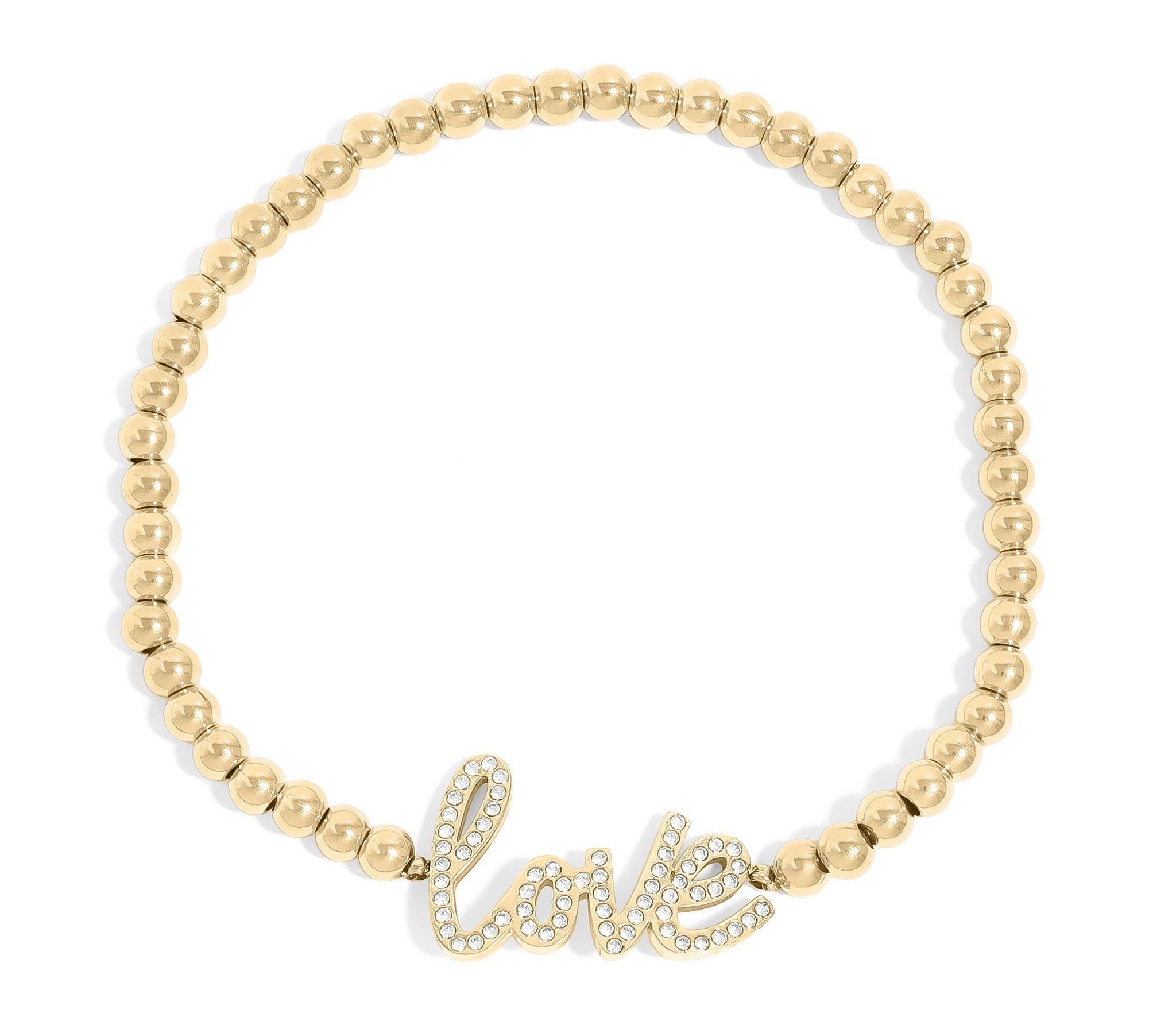 Gold Beaded Bracelet – 18K Gold Stretch Bracelet With Love Charm & Polished Beads - bracelet | Sunflower Soul Boutique