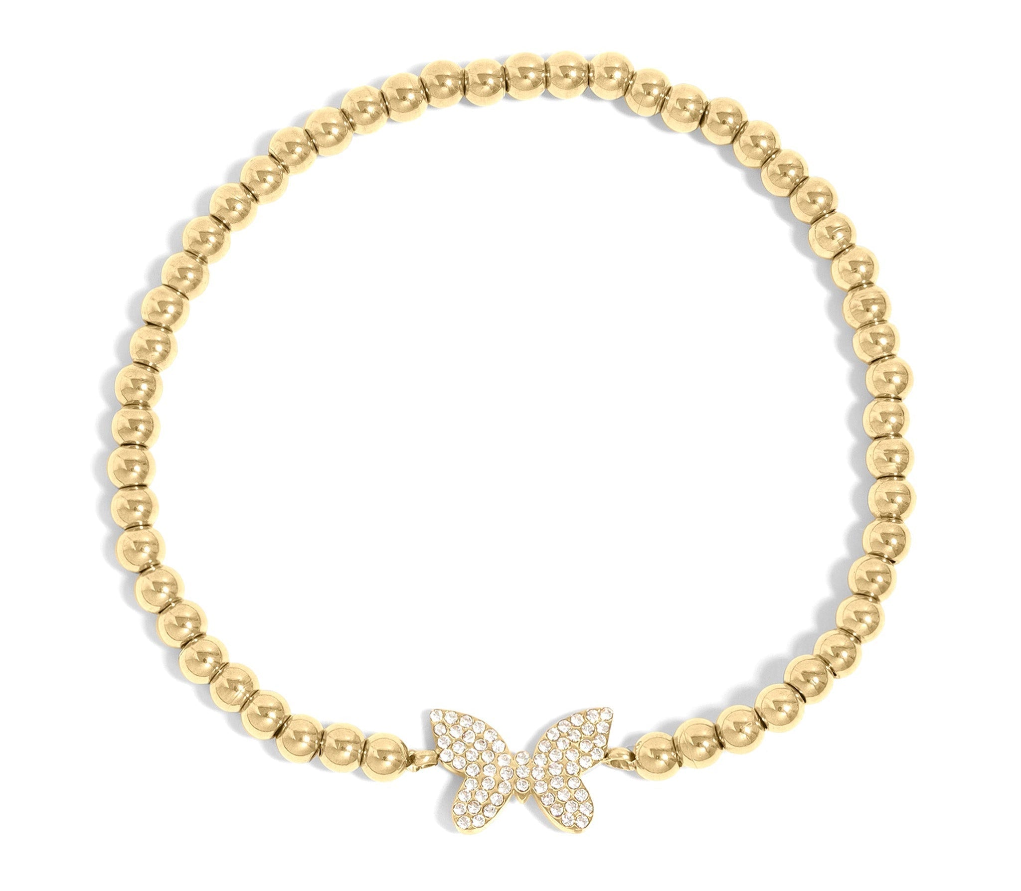 Gold Beaded Bracelet – Adjustable Stretch With Butterfly Charm | Stainless Steel Jewelry - bracelet | Sunflower Soul Boutique
