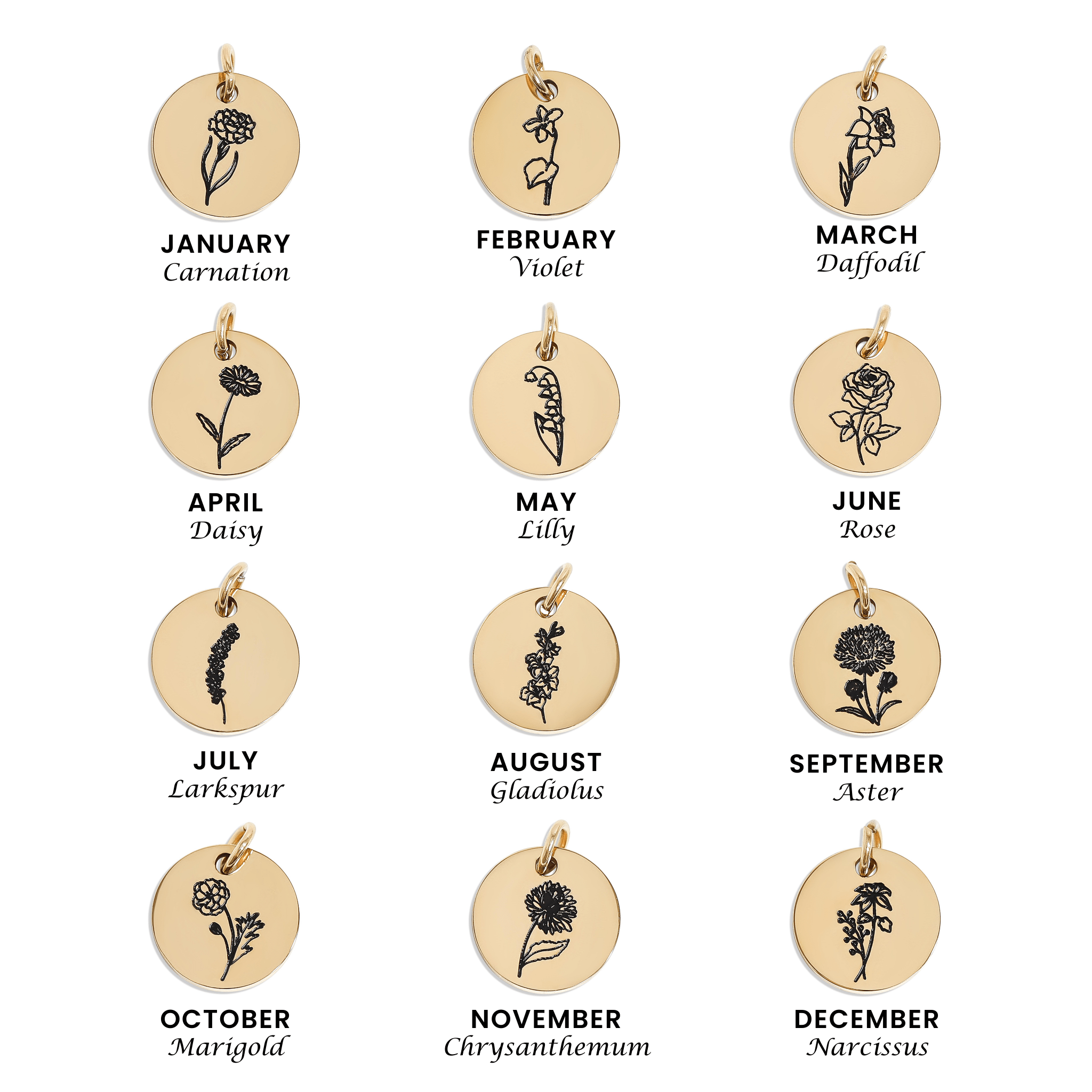 Gold Birth Flower Pendant – 18K PVD Coated Stainless Steel Charm Necklace - Pendants | Sunflower Soul Boutique