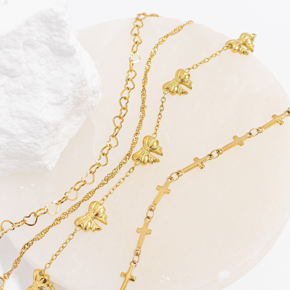Gold Bow Bracelet – Adjustable Stainless Steel Chain | Polished Gold Tone Jewelry - bracelet | Sunflower Soul Boutique