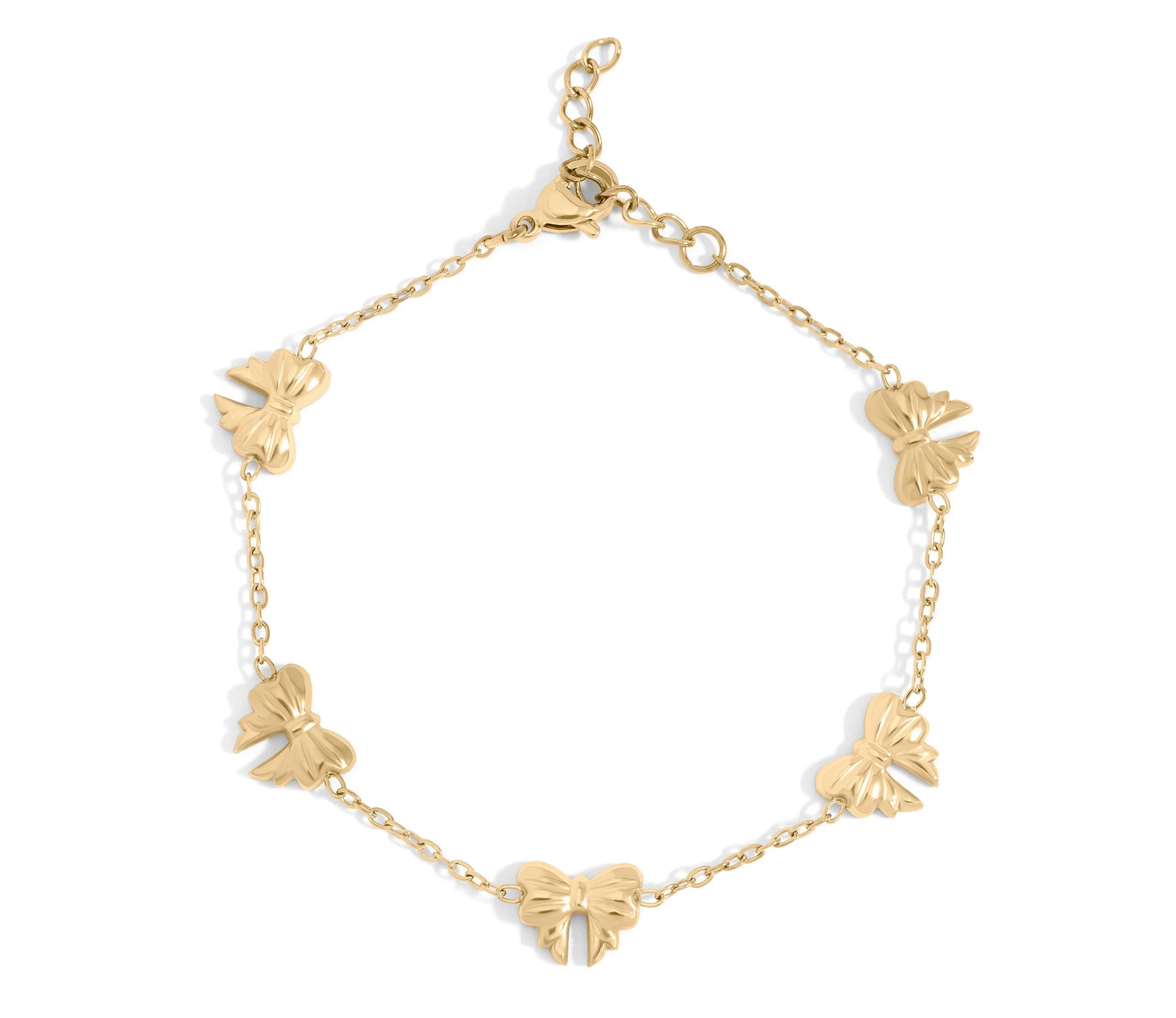 Gold Bow Bracelet – Adjustable Stainless Steel Chain | Polished Gold Tone Jewelry - bracelet | Sunflower Soul Boutique
