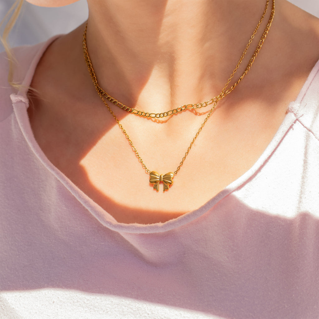 Gold Bow Necklace – 18K Gold Pendant | Dainty Stainless Steel Jewelry - Necklaces | Sunflower Soul Boutique