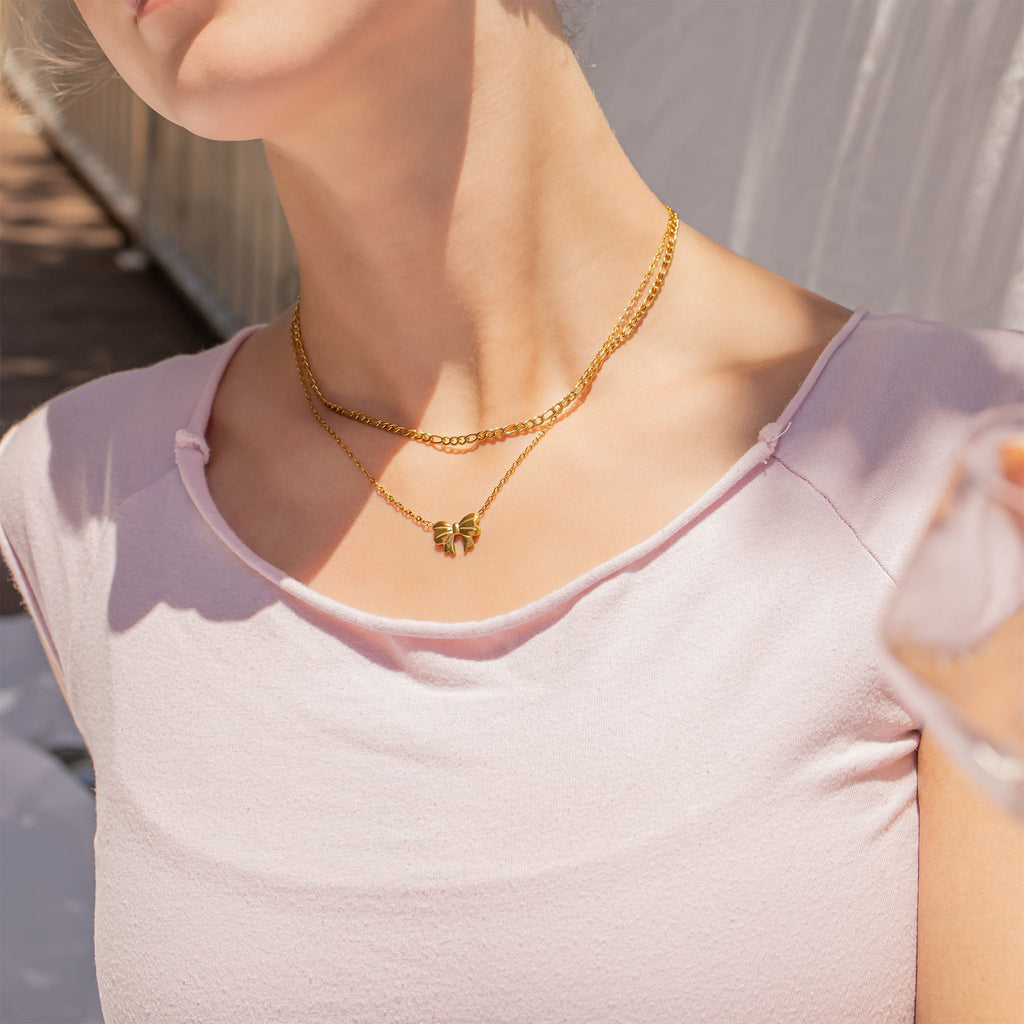 Gold Bow Necklace – 18K Gold Pendant | Dainty Stainless Steel Jewelry - Necklaces | Sunflower Soul Boutique