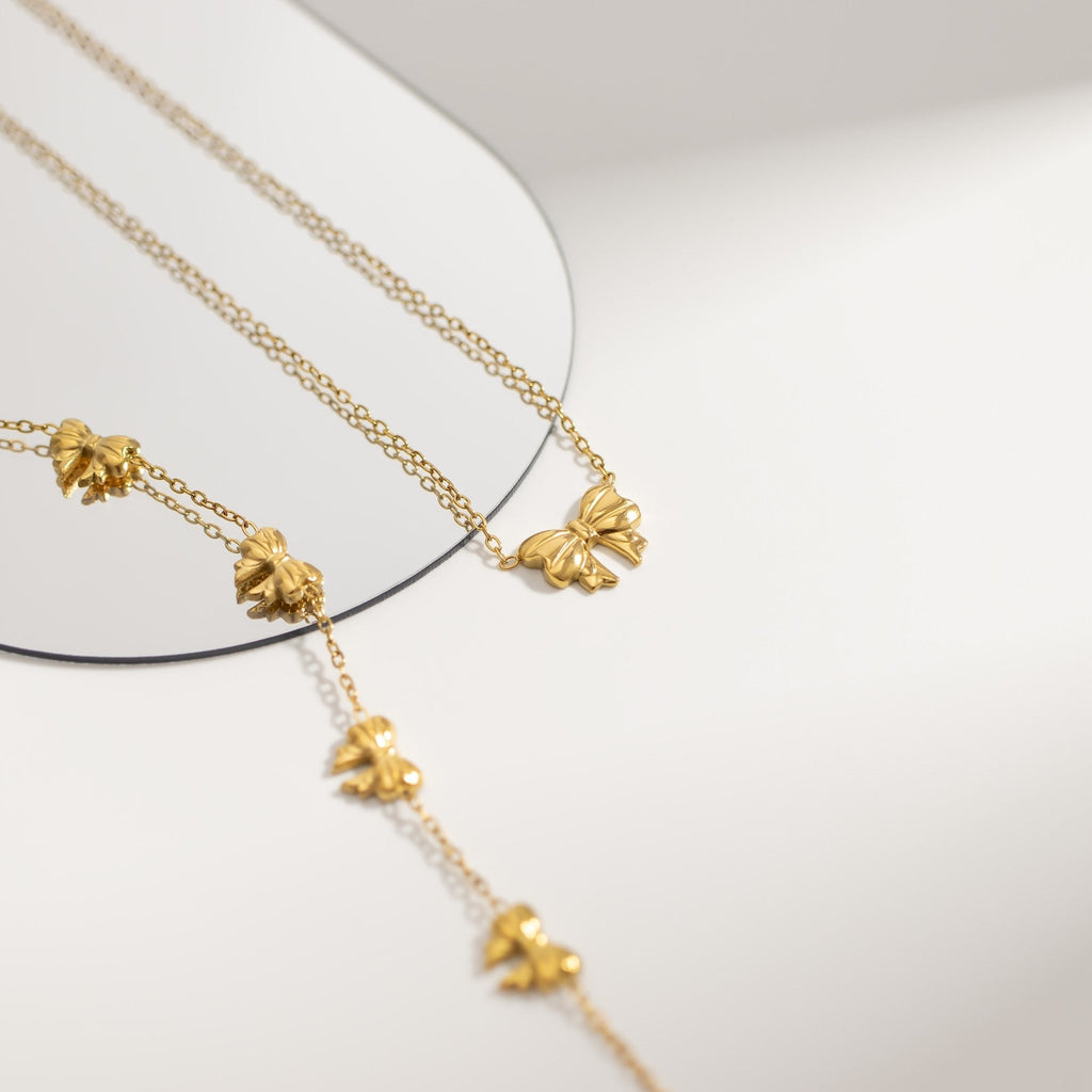 Gold Bow Necklace – 18K Gold Pendant | Dainty Stainless Steel Jewelry - Necklaces | Sunflower Soul Boutique