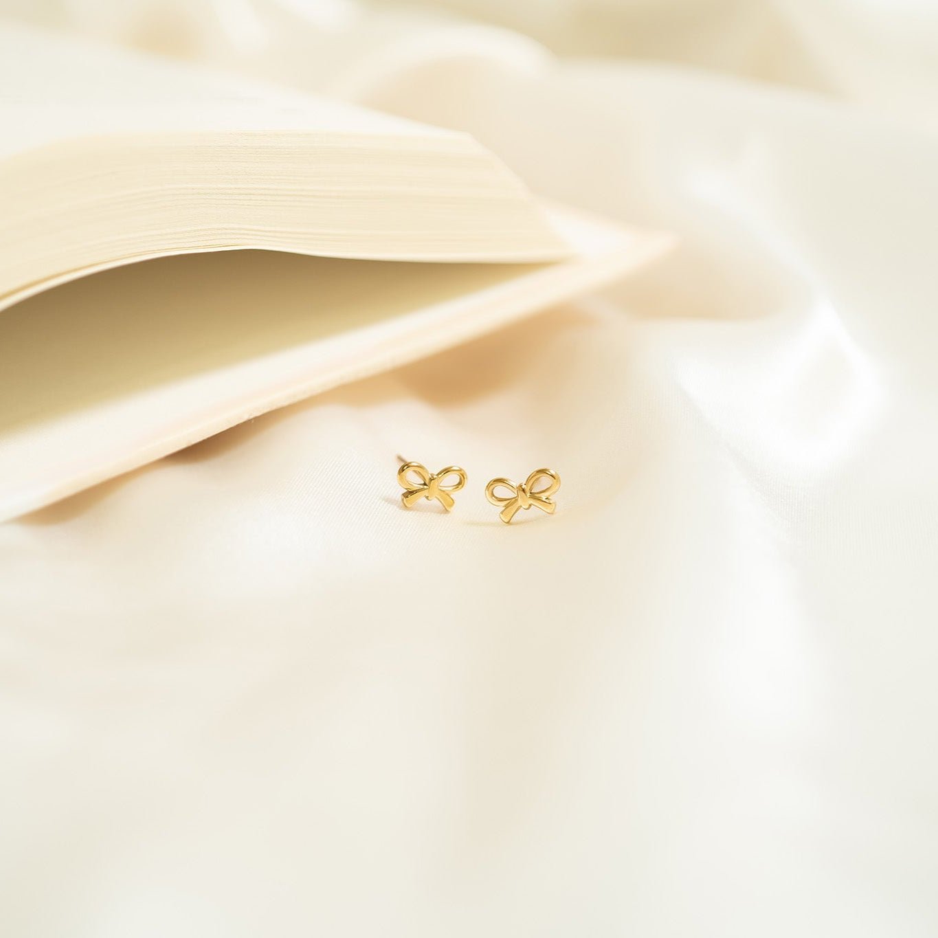 Gold Bow Stud Earrings – 18K Gold PVD Stainless Steel | Hypoallergenic Lightweight Design - Earring | Sunflower Soul Boutique