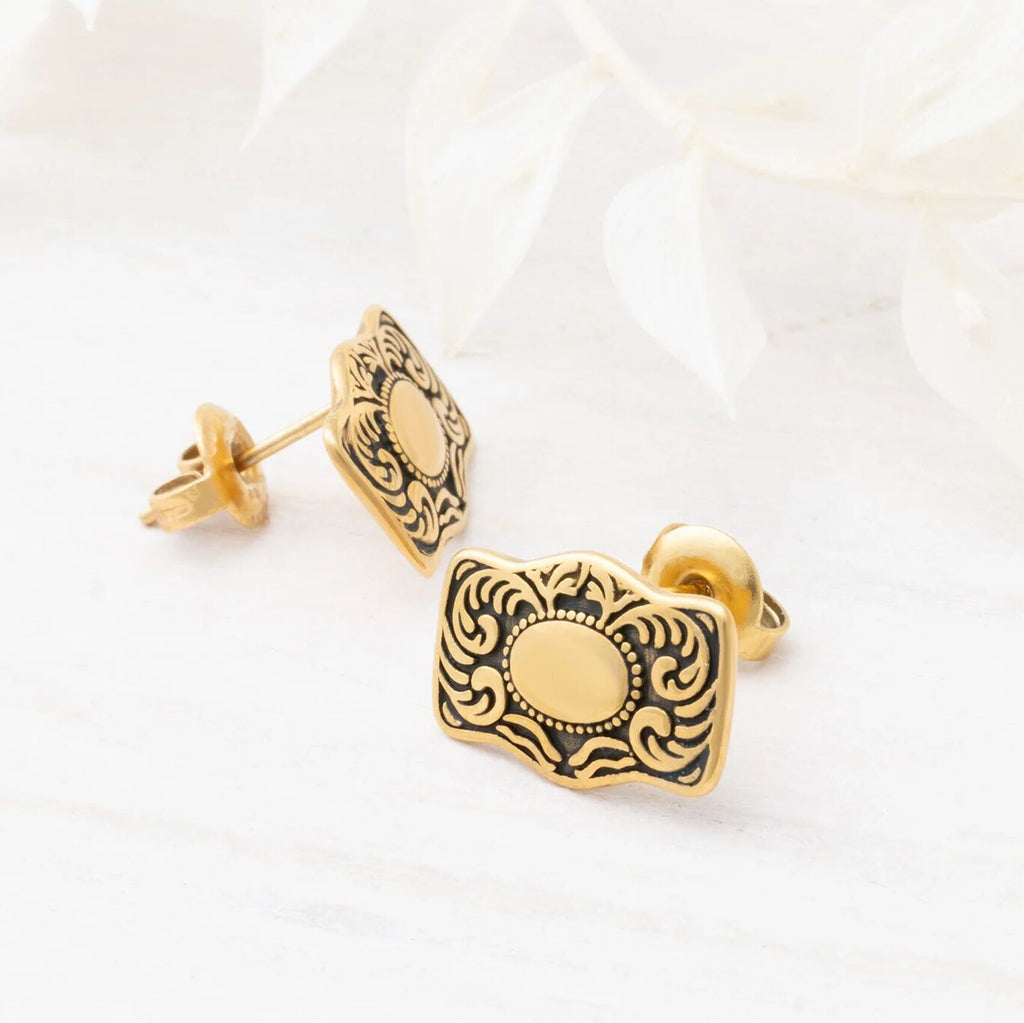 18K Gold PVD Stainless Steel Buckle Stud Earrings- gold studio
