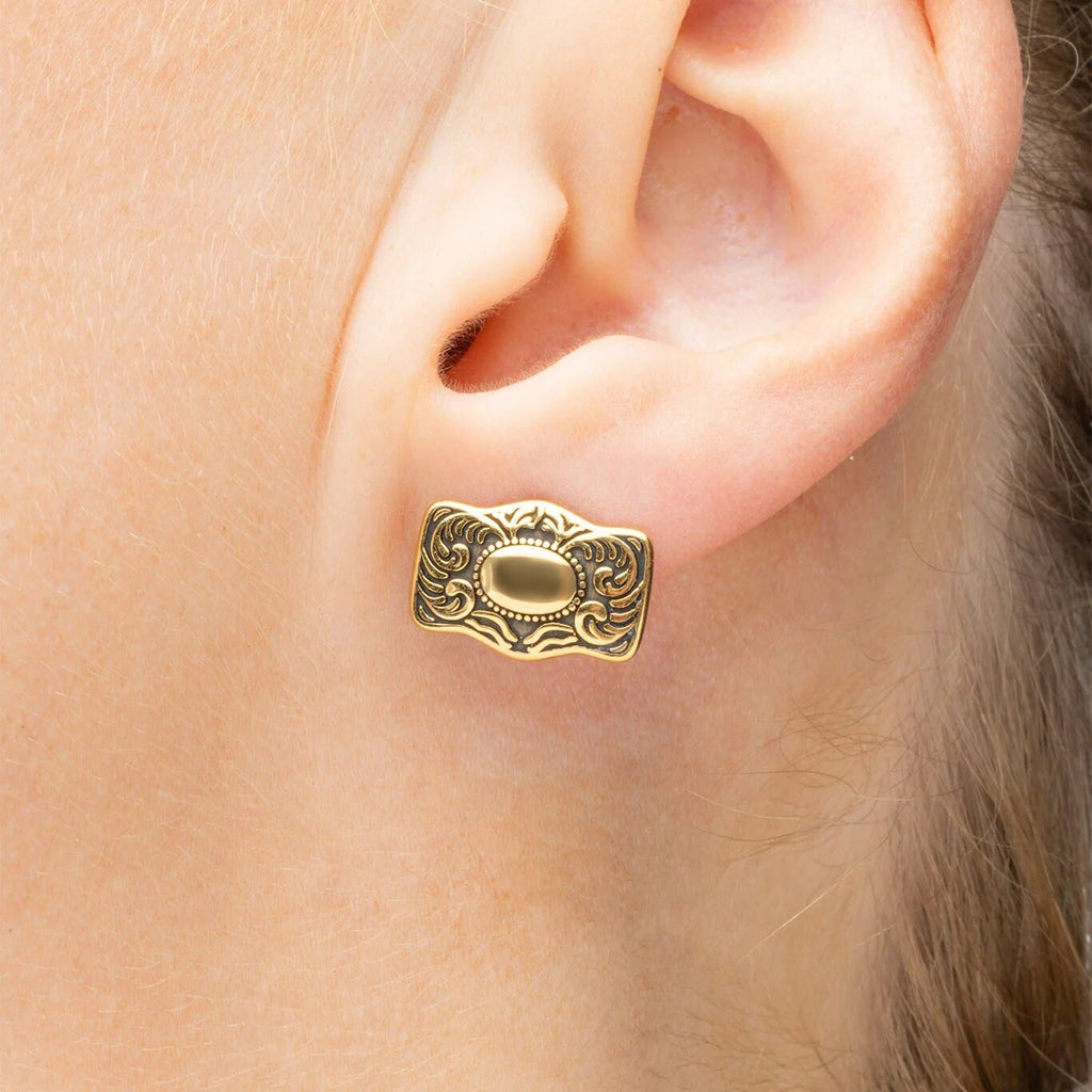 18K Gold PVD Stainless Steel Buckle Stud Earrings- gold model