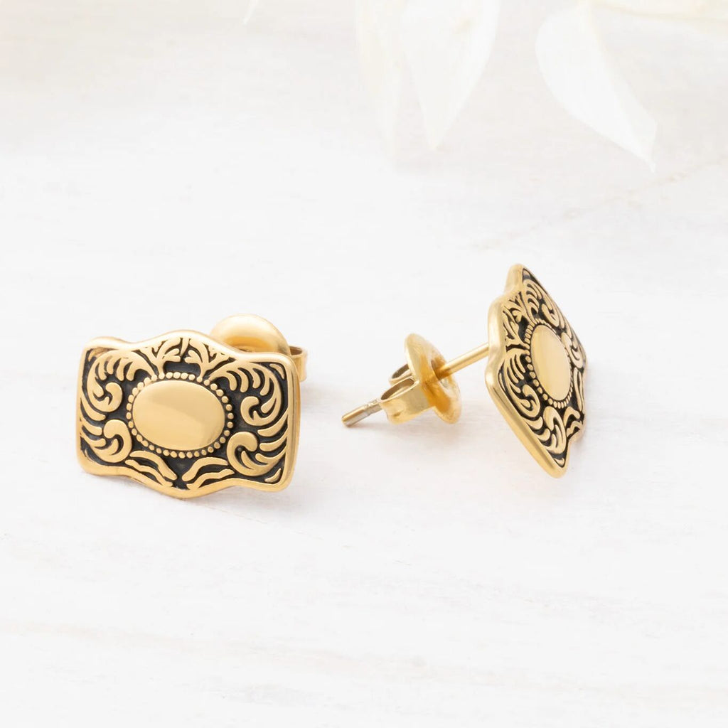18K Gold PVD Stainless Steel Buckle Stud Earrings- gold studio