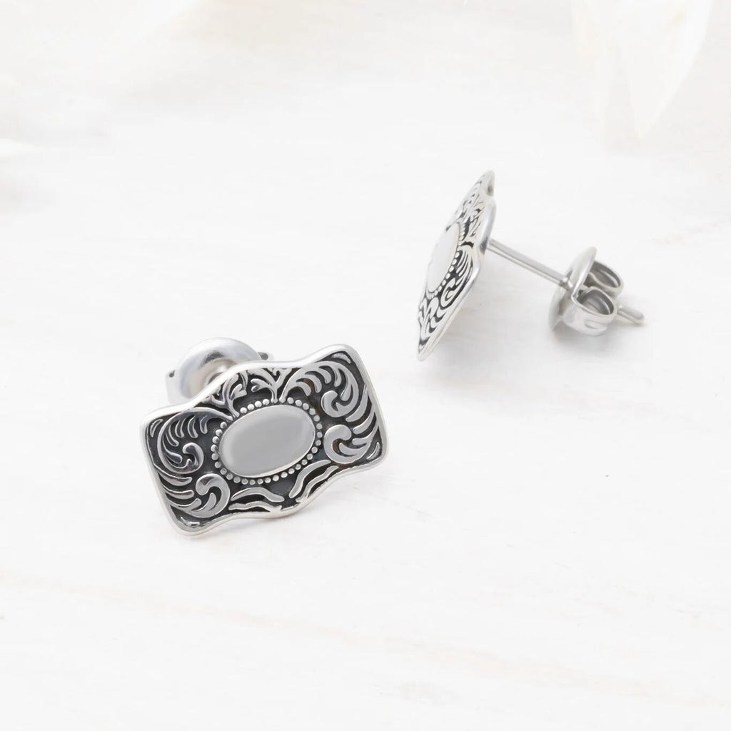 18K Gold PVD Stainless Steel Buckle Stud Earrings- silver studio