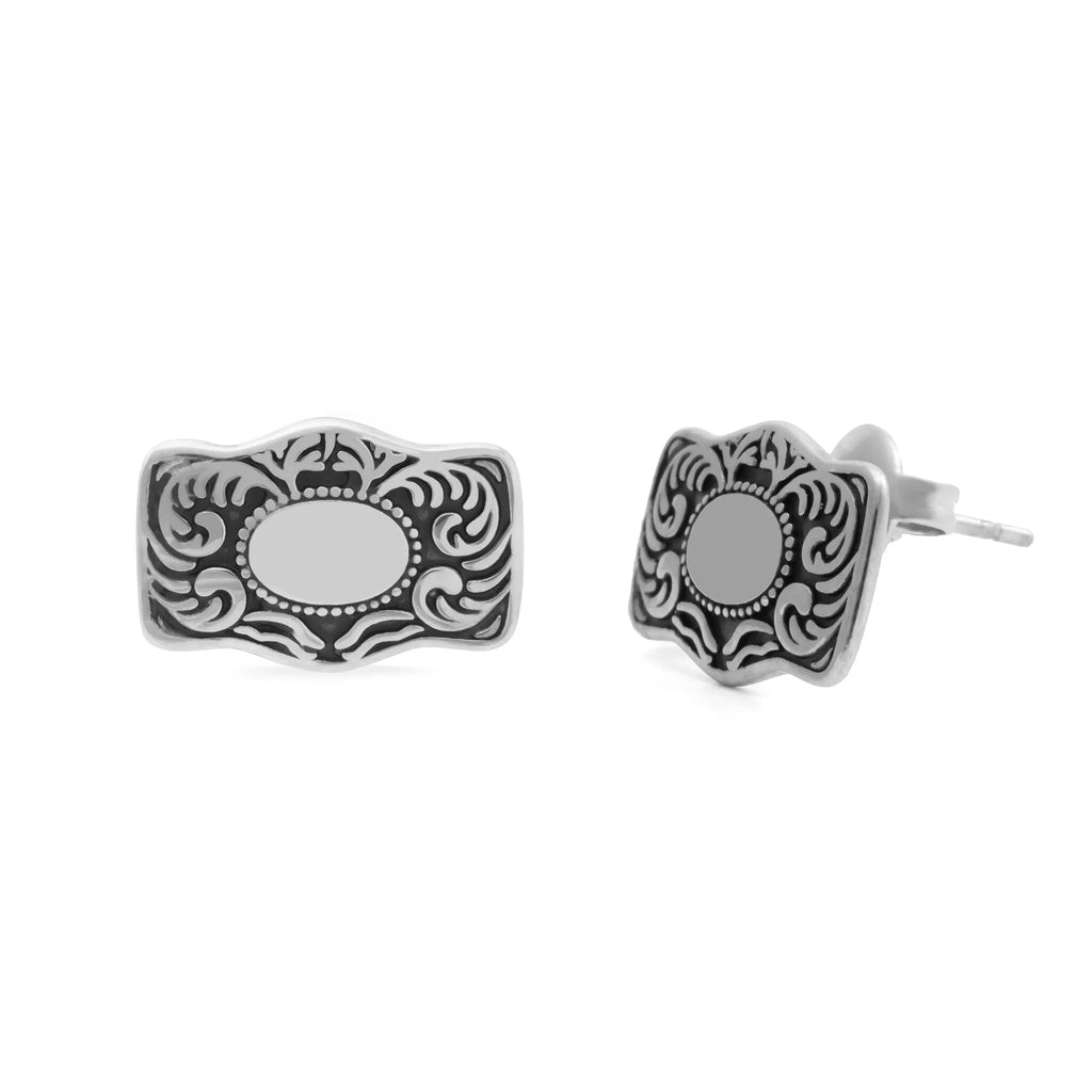 18K Gold PVD Stainless Steel Buckle Stud Earrings- silver main