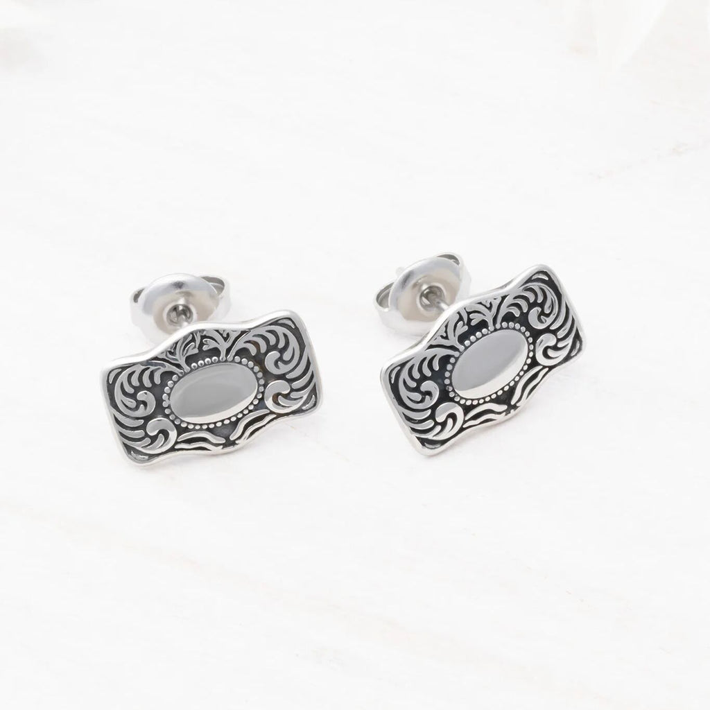 18K Gold PVD Stainless Steel Buckle Stud Earrings- silver studio