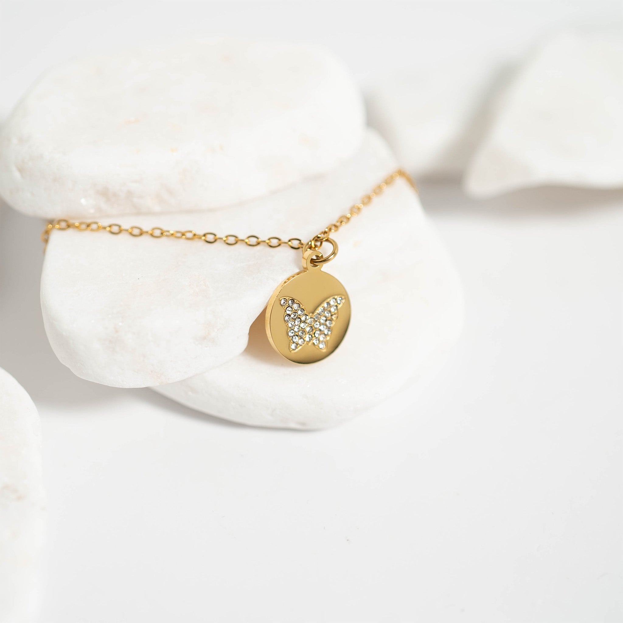 Gold Butterfly Necklace – 18 Inch Gold Chain With Sparkling Stone Pendant - Necklaces | Sunflower Soul Boutique
