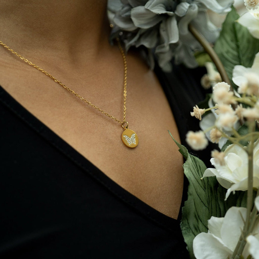 Gold Butterfly Necklace – 18 Inch Gold Chain With Sparkling Stone Pendant - Necklaces | Sunflower Soul Boutique
