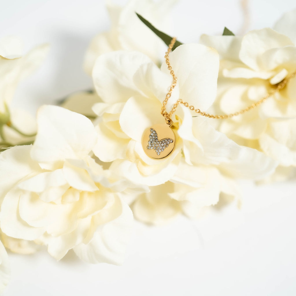 Gold Butterfly Necklace – 18 Inch Gold Chain With Sparkling Stone Pendant - Necklaces | Sunflower Soul Boutique