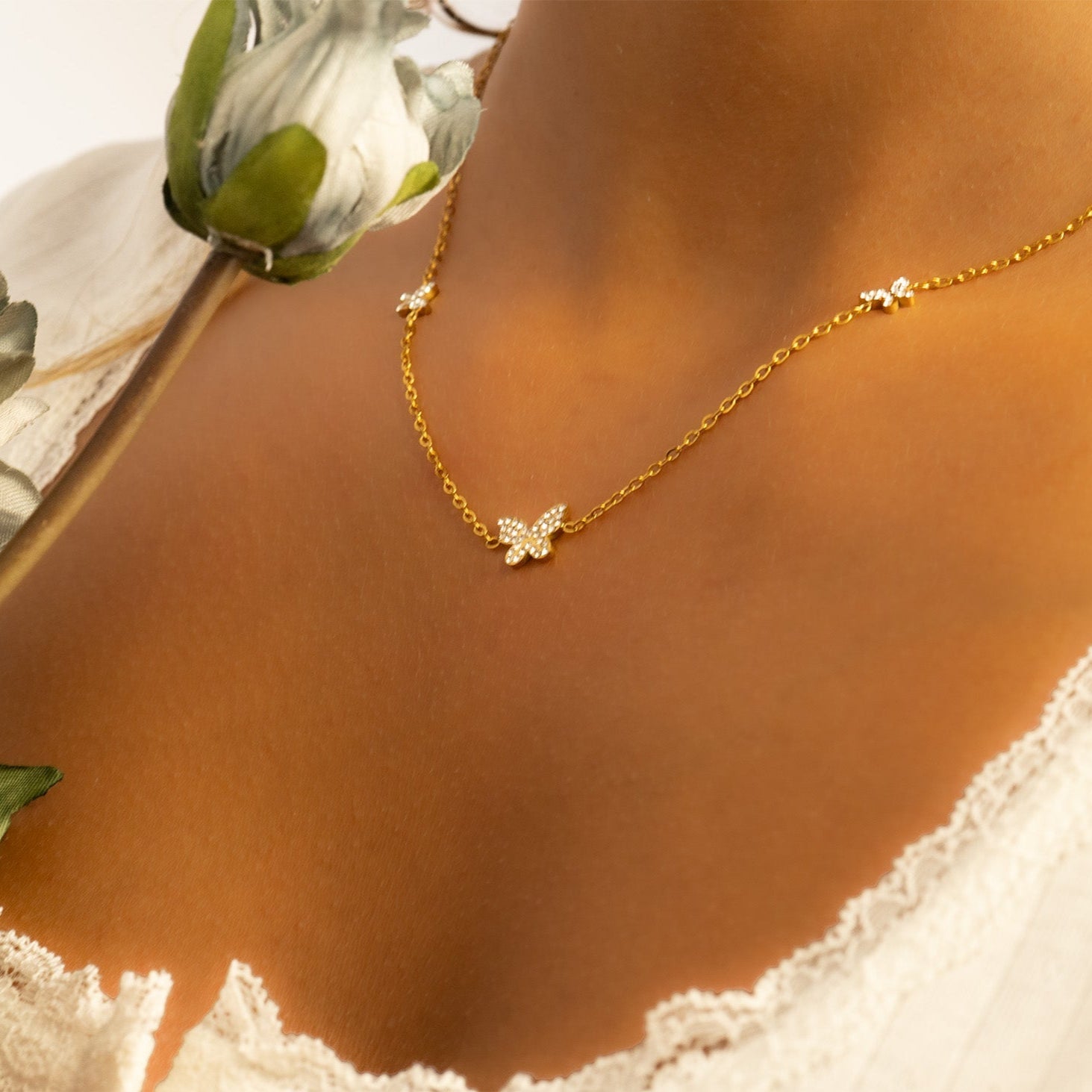 Gold Butterfly Necklace – 18K Gold Plated Chain | Hypoallergenic Stainless Steel Jewelry - Necklaces | Sunflower Soul Boutique