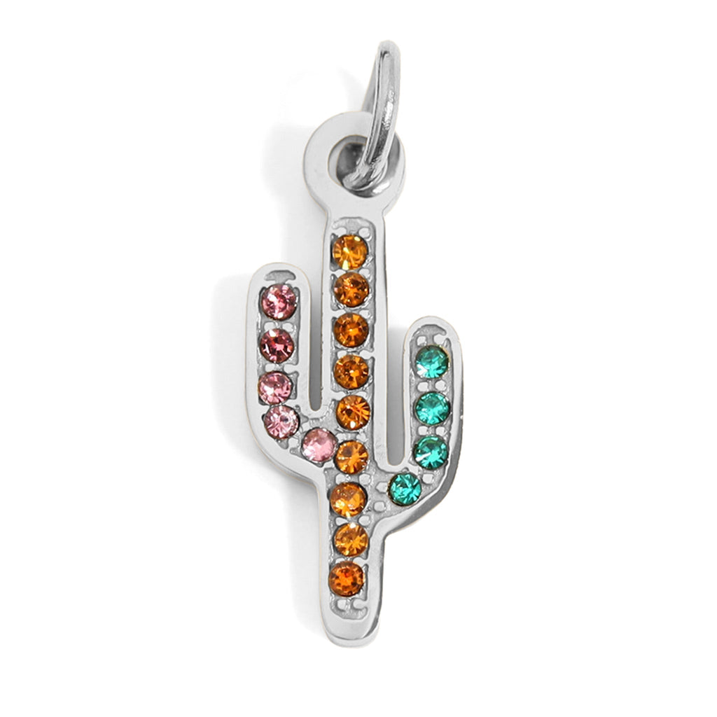 Gold Cactus Charm – 18K Gold Pendant With CZ Stone & Stainless Steel Accent - charm | Sunflower Soul Boutique