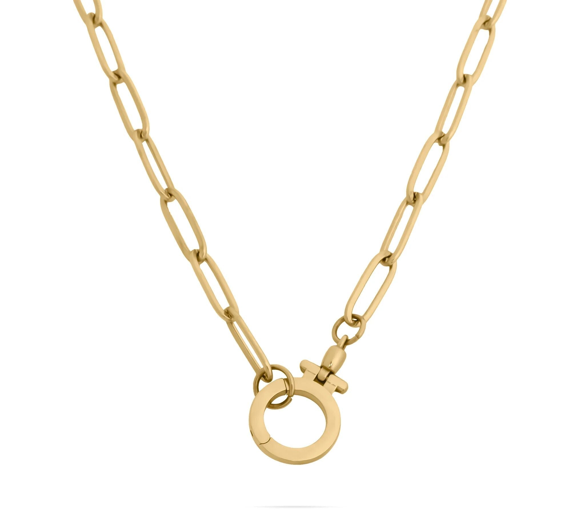 Gold Carabiner Necklace – Stainless Steel Circle Chain With Spring Loaded Clasp - Charm holder | Sunflower Soul Boutique