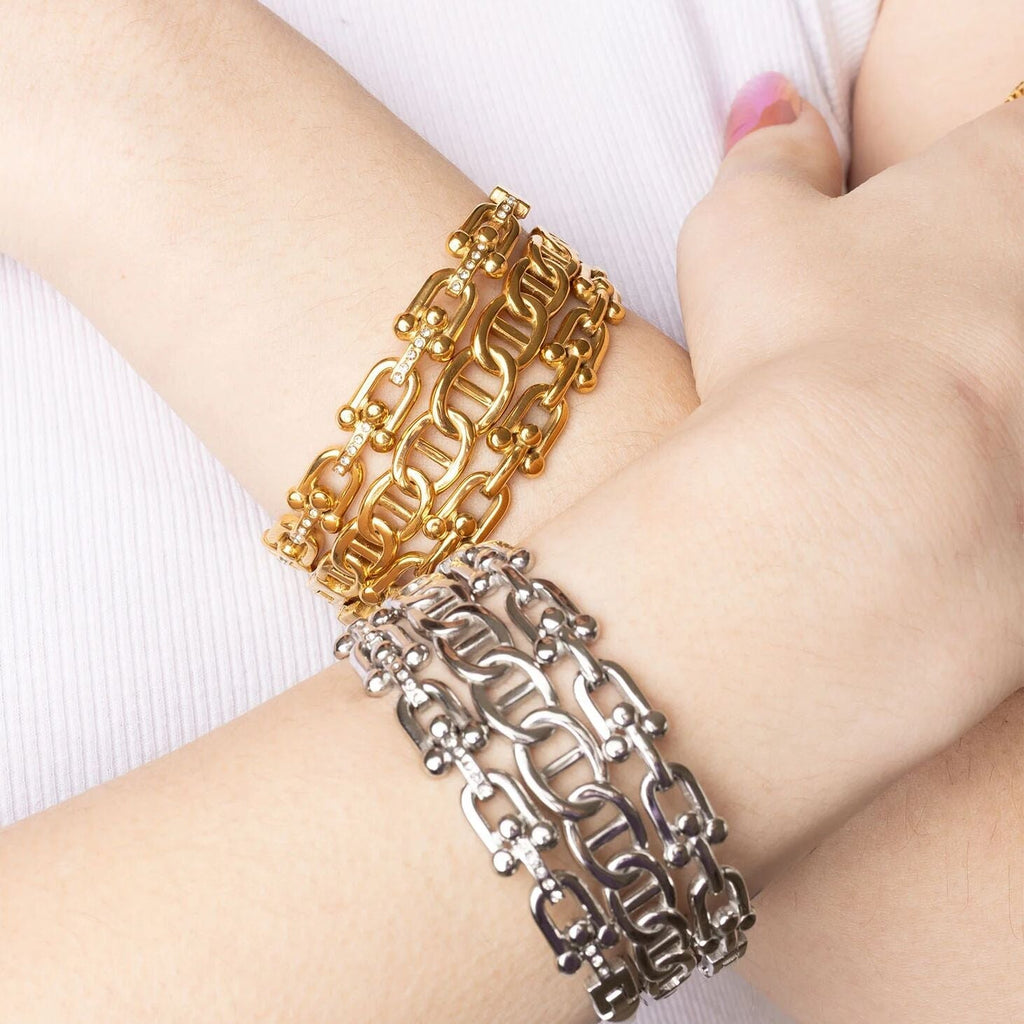 Gold Chain Bangle – 18K Gold PVD Coated Stainless Steel Oval Bracelet - Bracelets | Sunflower Soul Boutique