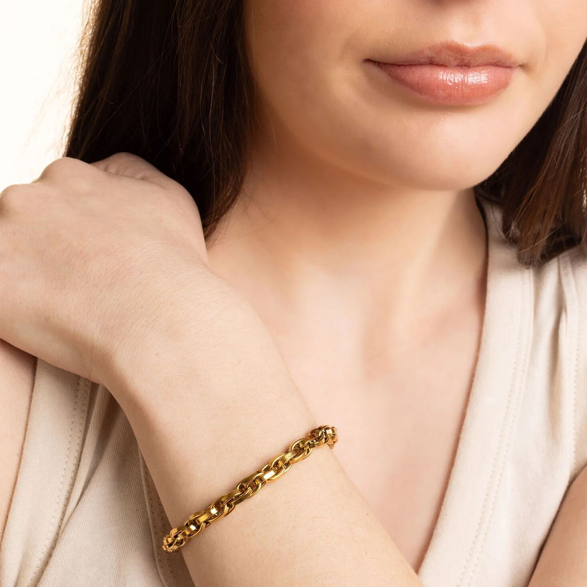 Gold Chain Bracelet - 18K Gold Plated Double Oval Link Adjustable Stainless Steel - Bracelets | Sunflower Soul Boutique