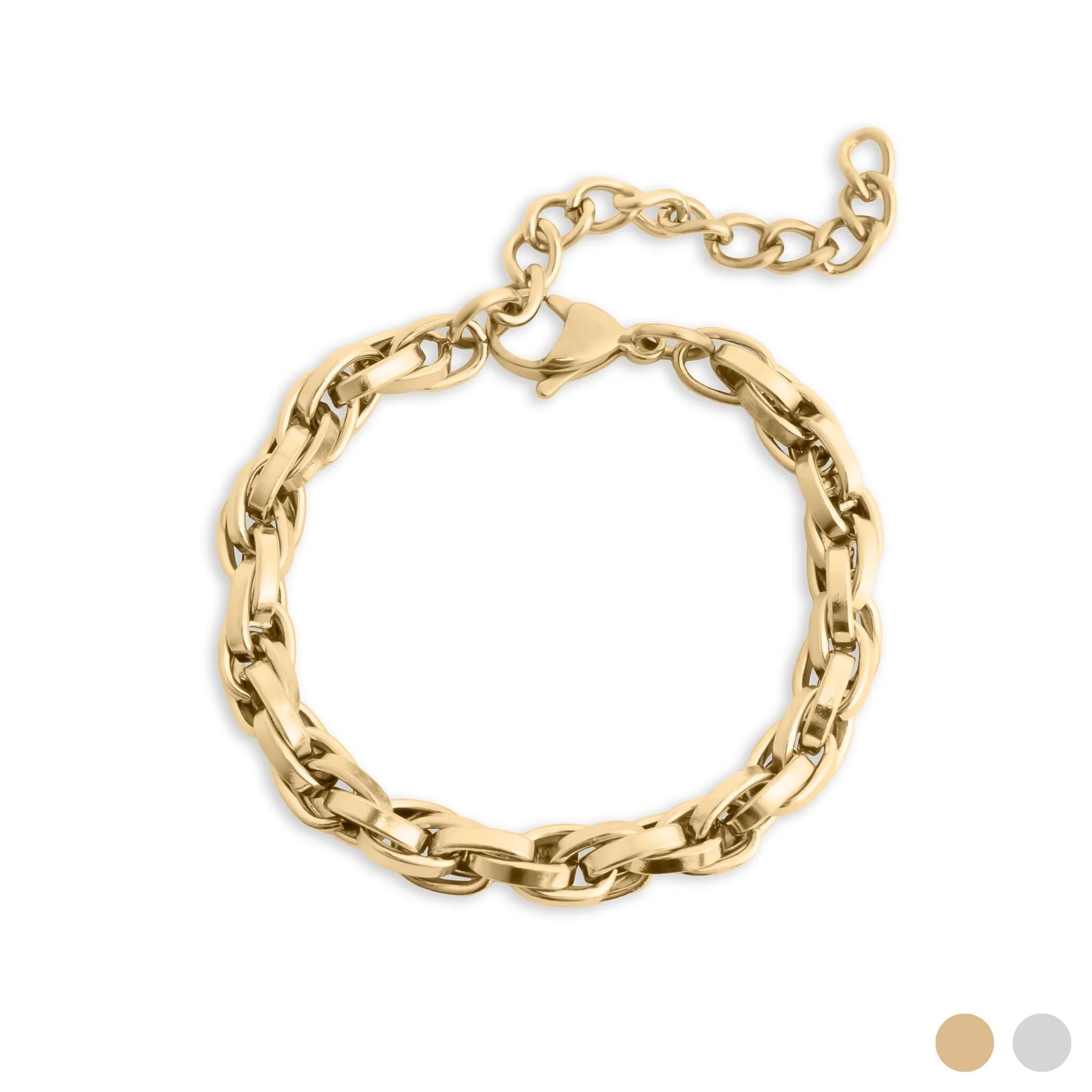 Gold Chain Bracelet - 18K Gold Plated Double Oval Link Adjustable Stainless Steel - Bracelets | Sunflower Soul Boutique