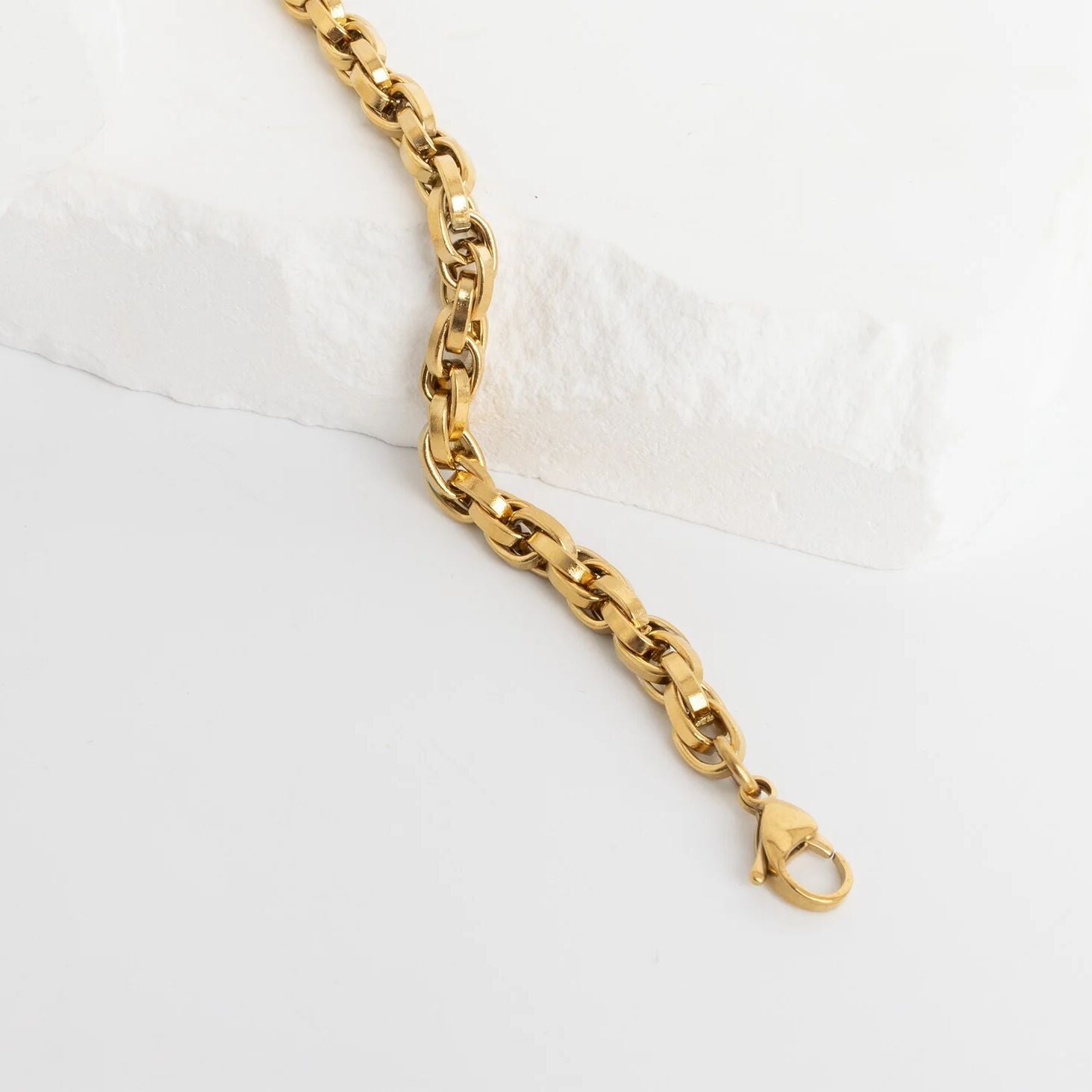 Gold Chain Bracelet - 18K Gold Plated Double Oval Link Adjustable Stainless Steel - Bracelets | Sunflower Soul Boutique