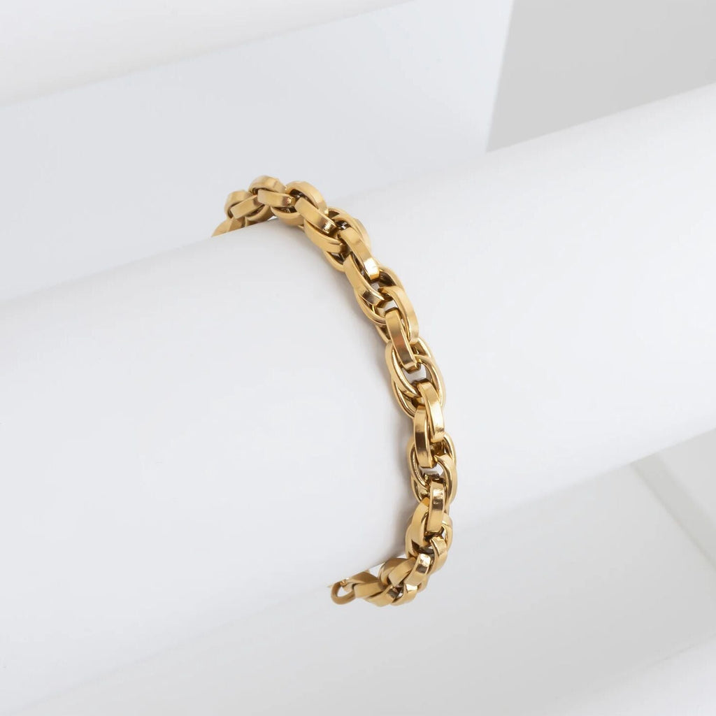 Gold Chain Bracelet - 18K Gold Plated Double Oval Link Adjustable Stainless Steel - Bracelets | Sunflower Soul Boutique