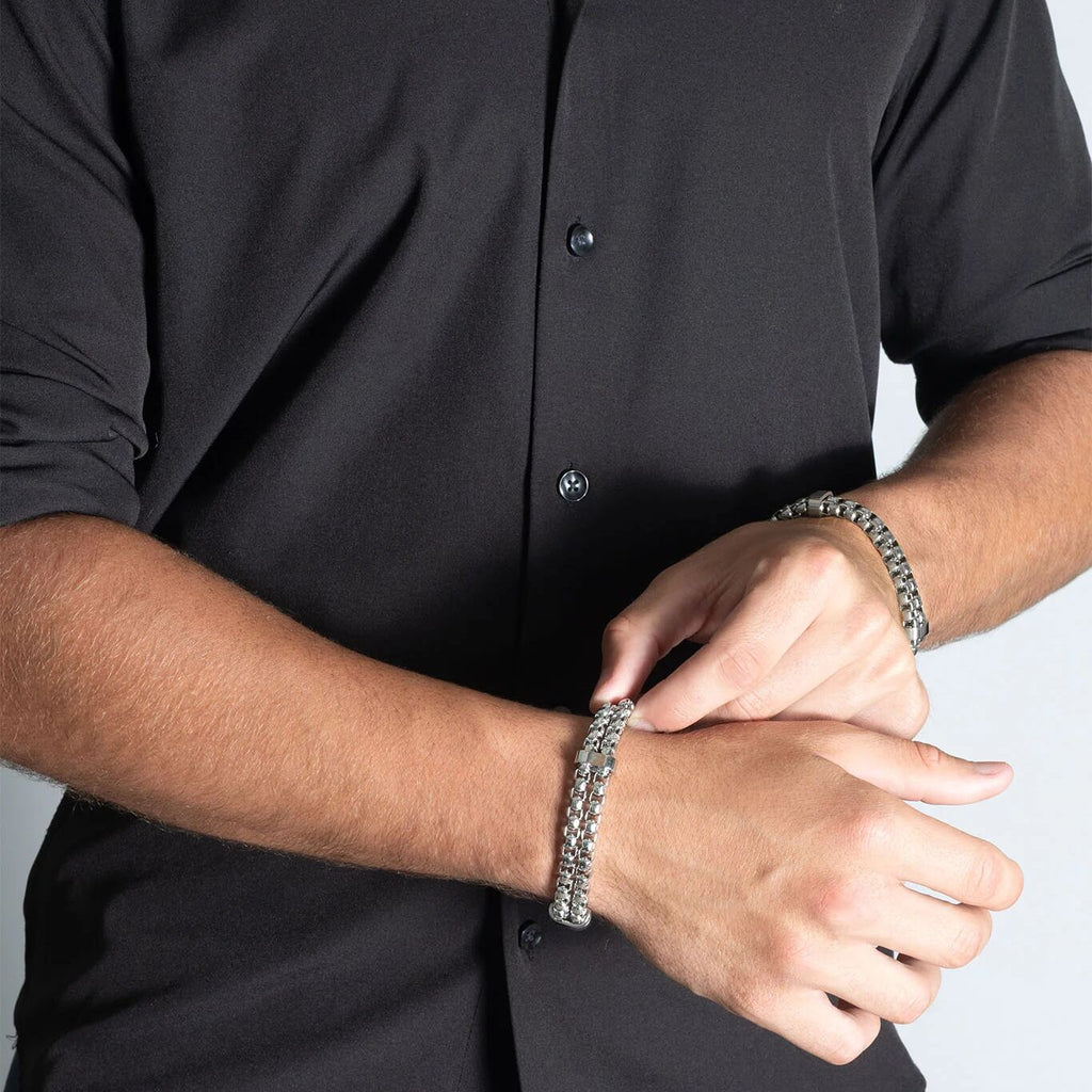 18K Gold PVD Double Chain Metal Clasp Bracelet- silver model  