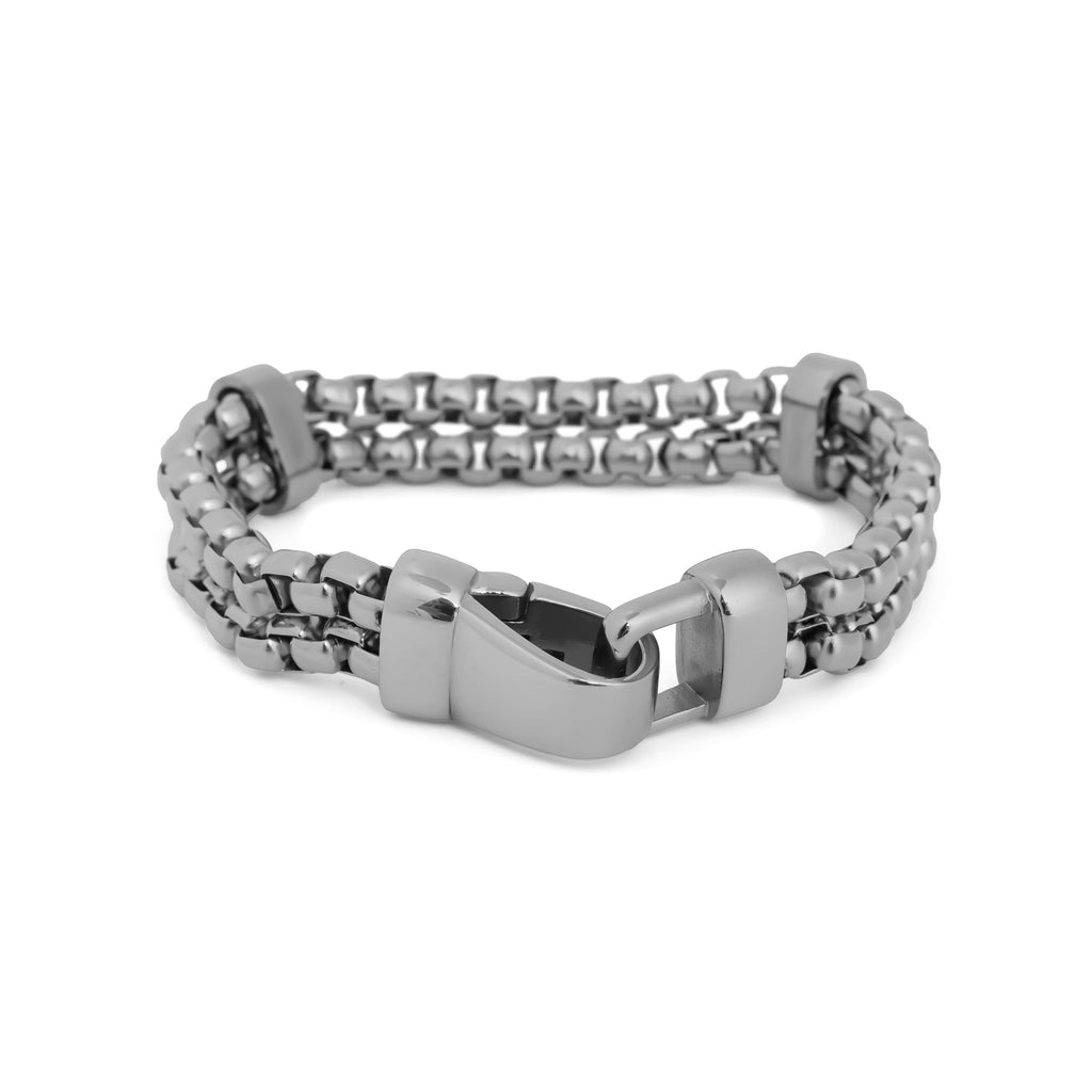 18K Gold PVD Double Chain Metal Clasp Bracelet- silver main 