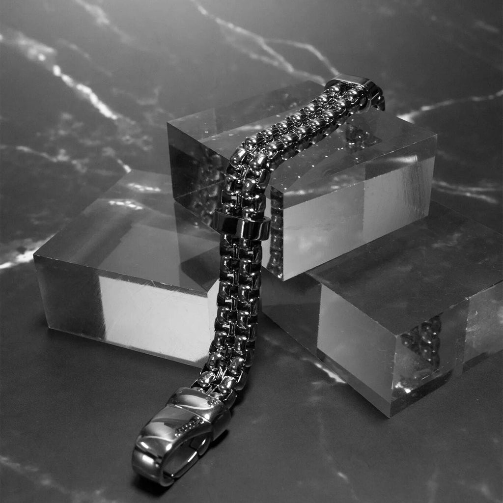 18K Gold PVD Double Chain Metal Clasp Bracelet- silver studio 