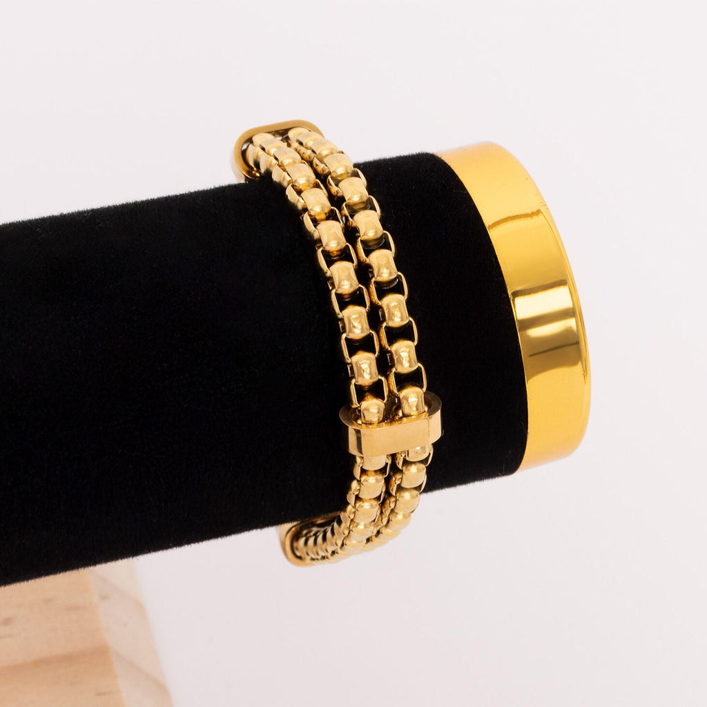 18K Gold PVD Double Chain Metal Clasp Bracelet- gold studio 