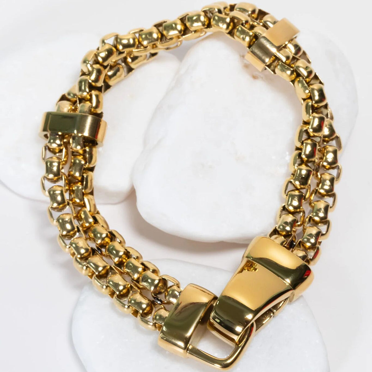 18K Gold PVD Double Chain Metal Clasp Bracelet- gold studio 