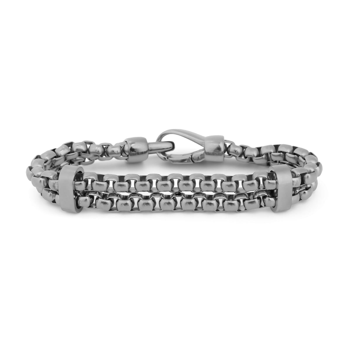 18K Gold PVD Double Chain Metal Clasp Bracelet- silver main clasp
