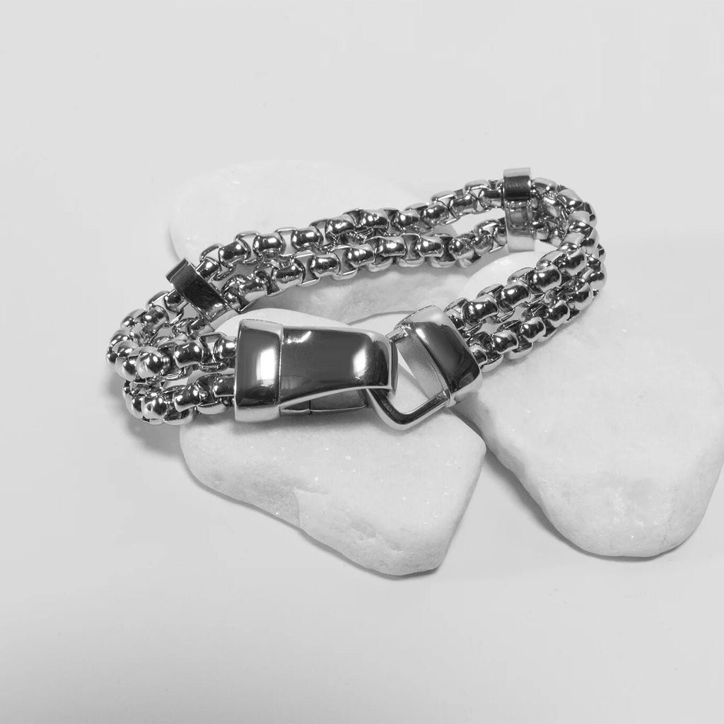 18K Gold PVD Double Chain Metal Clasp Bracelet- silver studio 