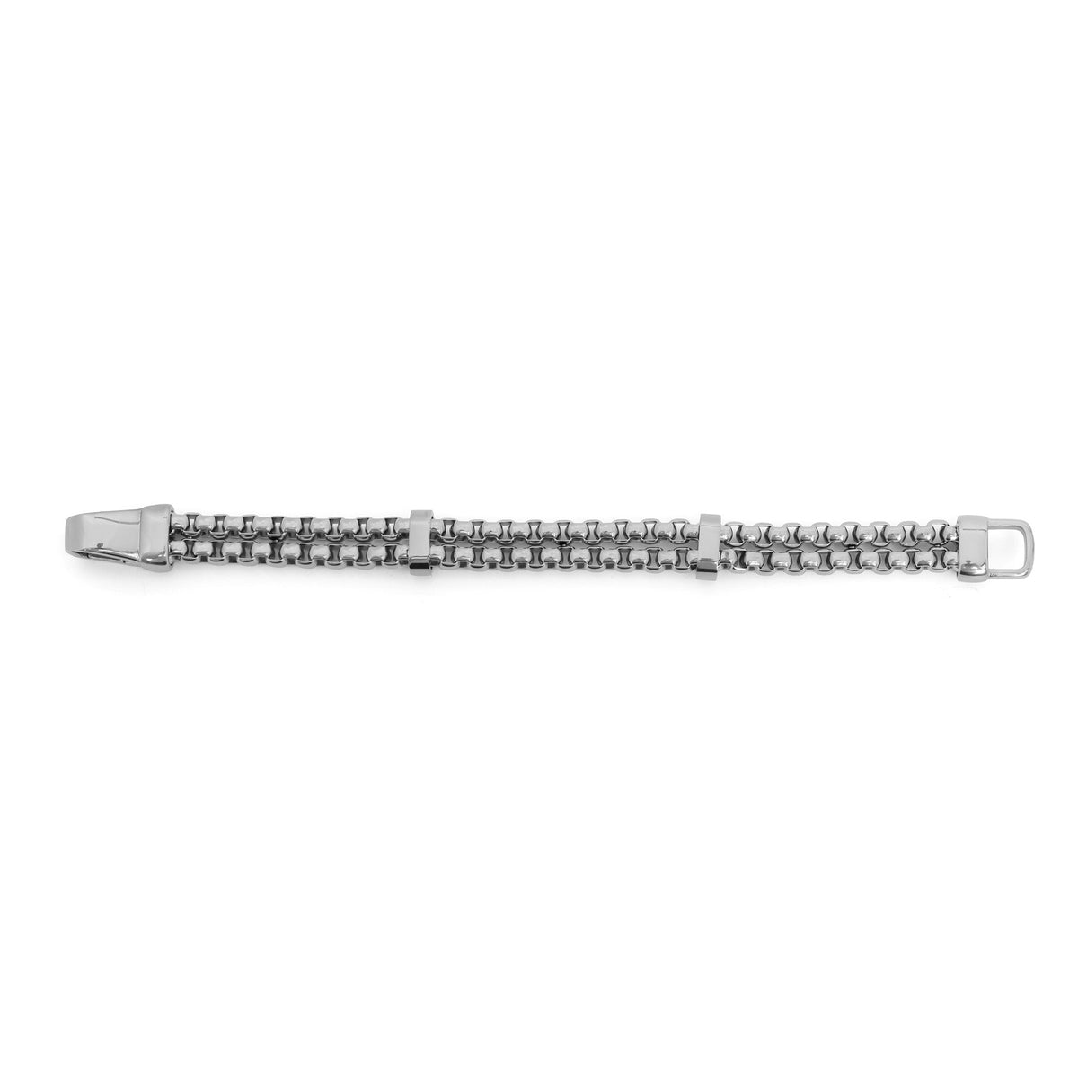 18K Gold PVD Double Chain Metal Clasp Bracelet- silver main flat lay