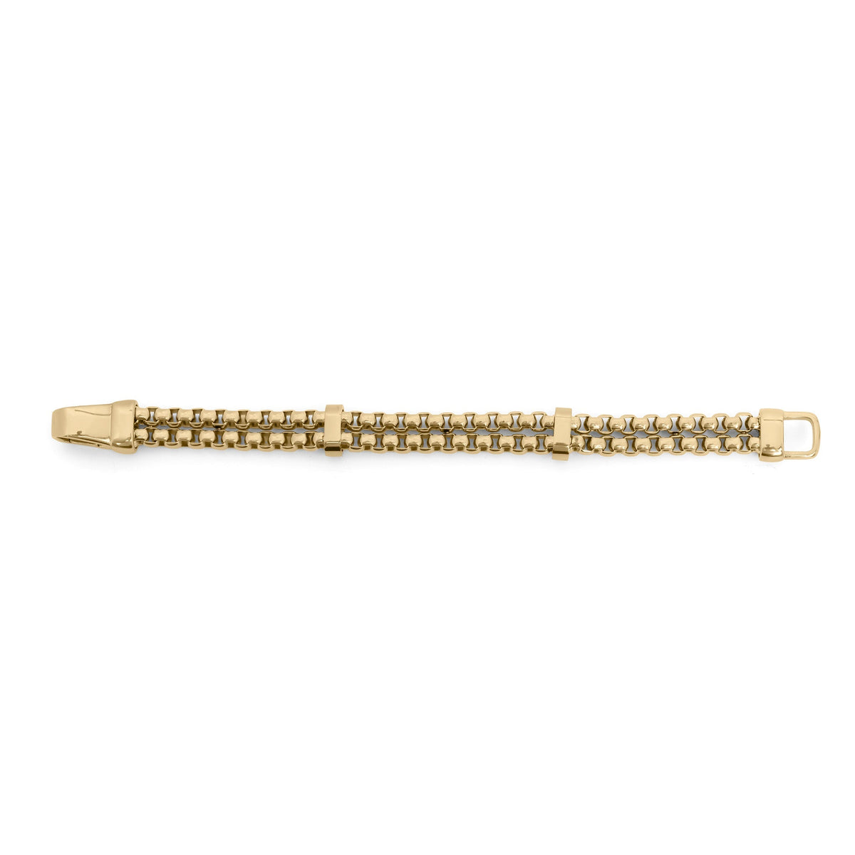 18K Gold PVD Double Chain Metal Clasp Bracelet- gold main flat lay