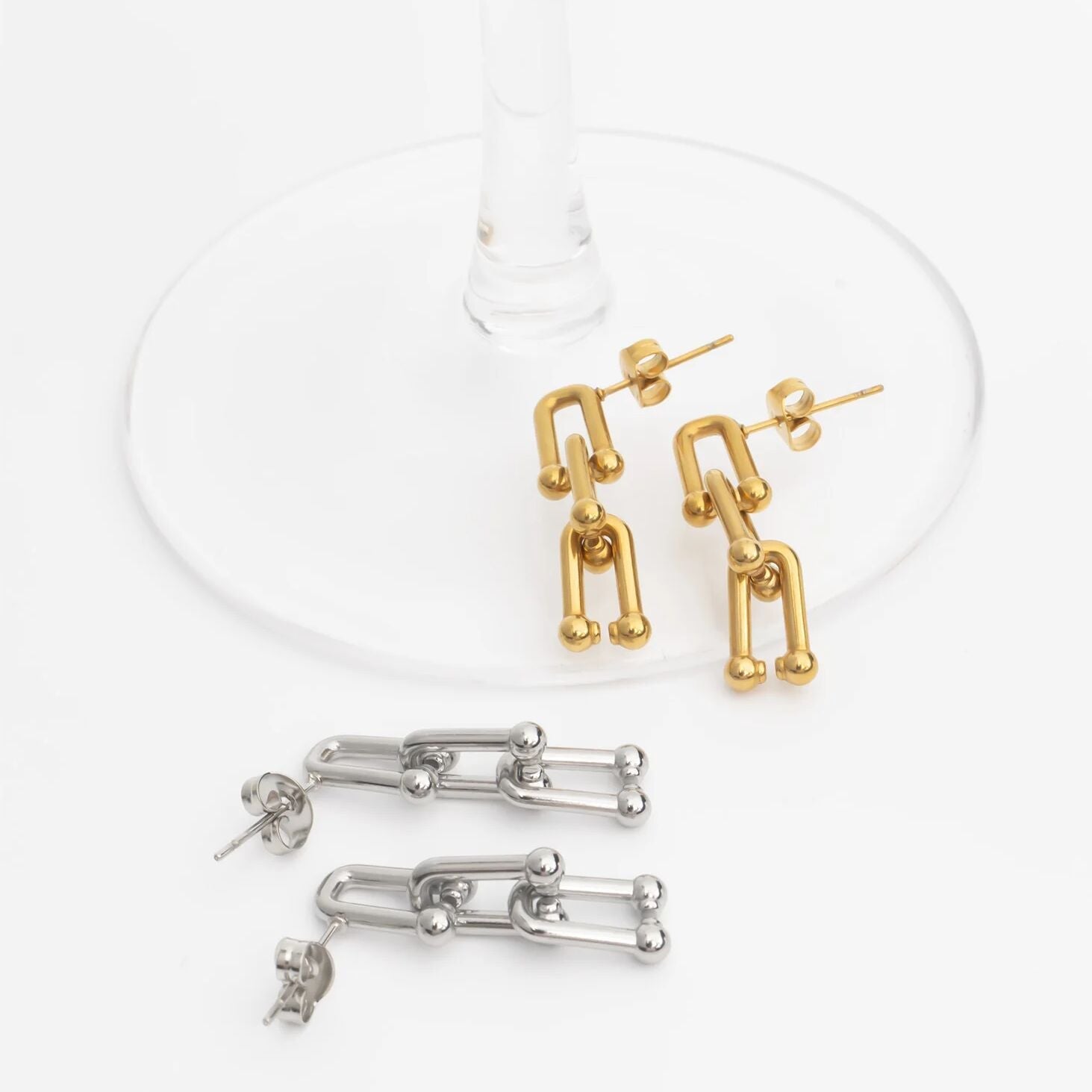 Gold Chain Earrings – Thin U-Lock 18K Gold PVD Stainless Steel Design - Earrings | Sunflower Soul Boutique