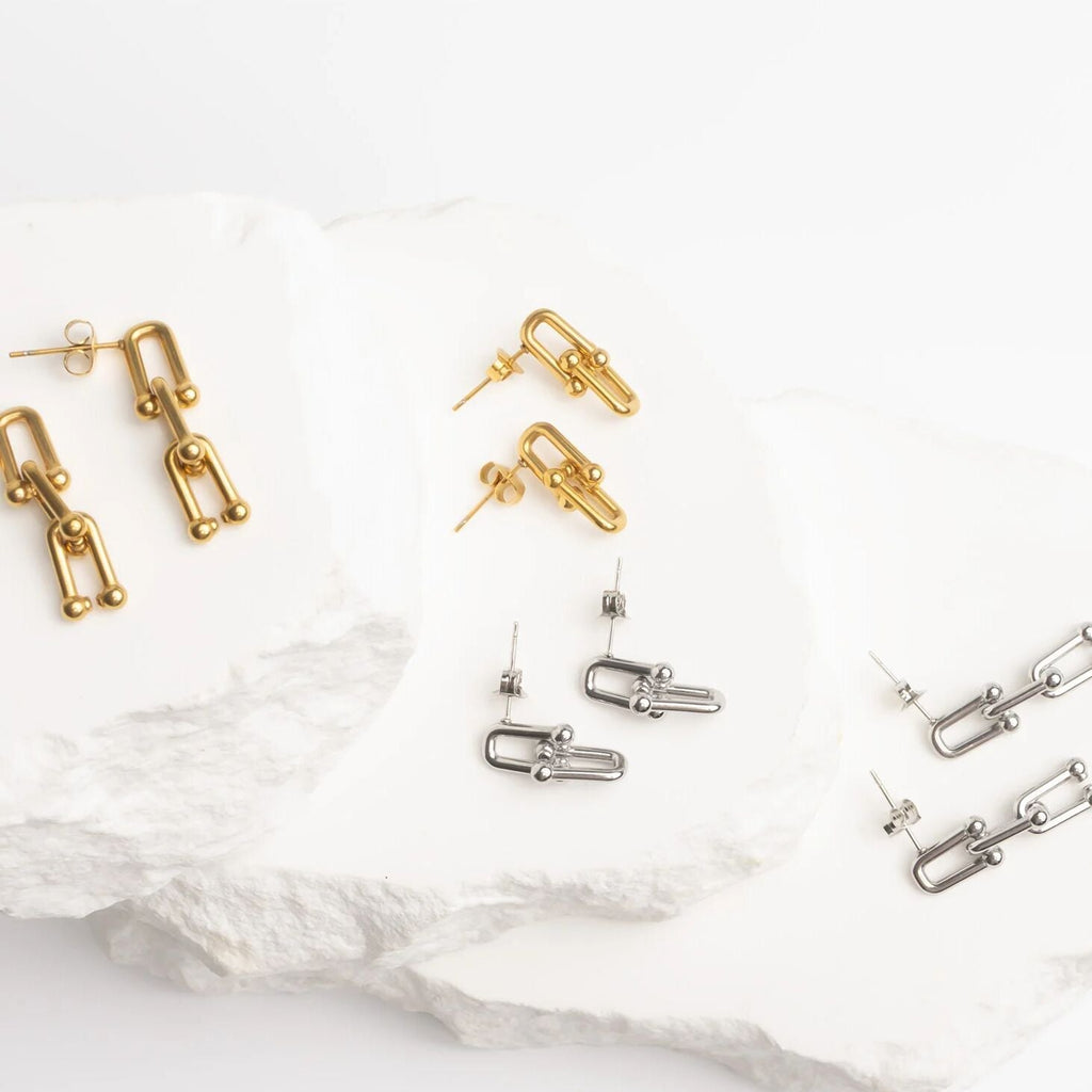 Gold Chain Earrings – Thin U-Lock 18K Gold PVD Stainless Steel Design - Earrings | Sunflower Soul Boutique