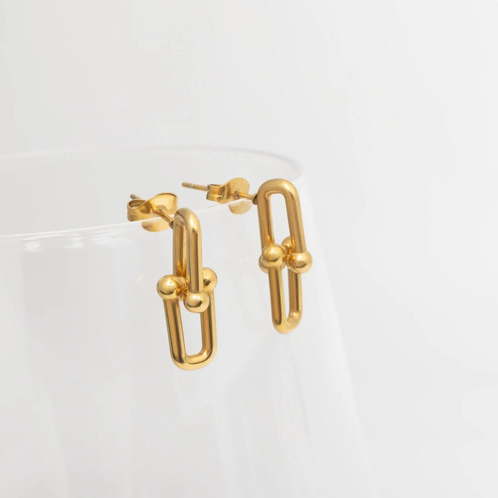 Gold Chain Earrings – Thin U-Lock 18K Gold PVD Stainless Steel Design - Earrings | Sunflower Soul Boutique