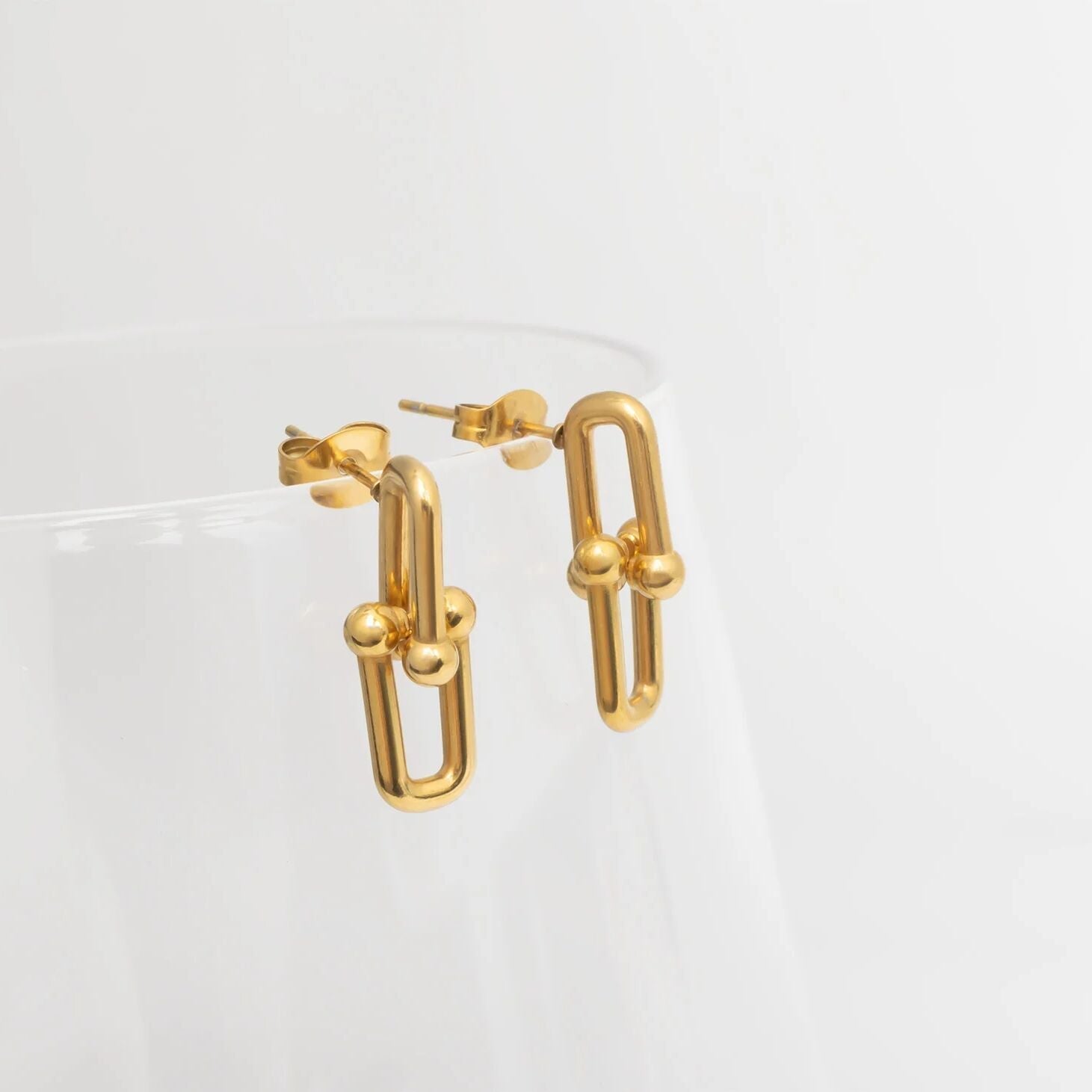 Gold Chain Earrings – Thin U-Lock 18K Gold PVD Stainless Steel Design - Earrings | Sunflower Soul Boutique