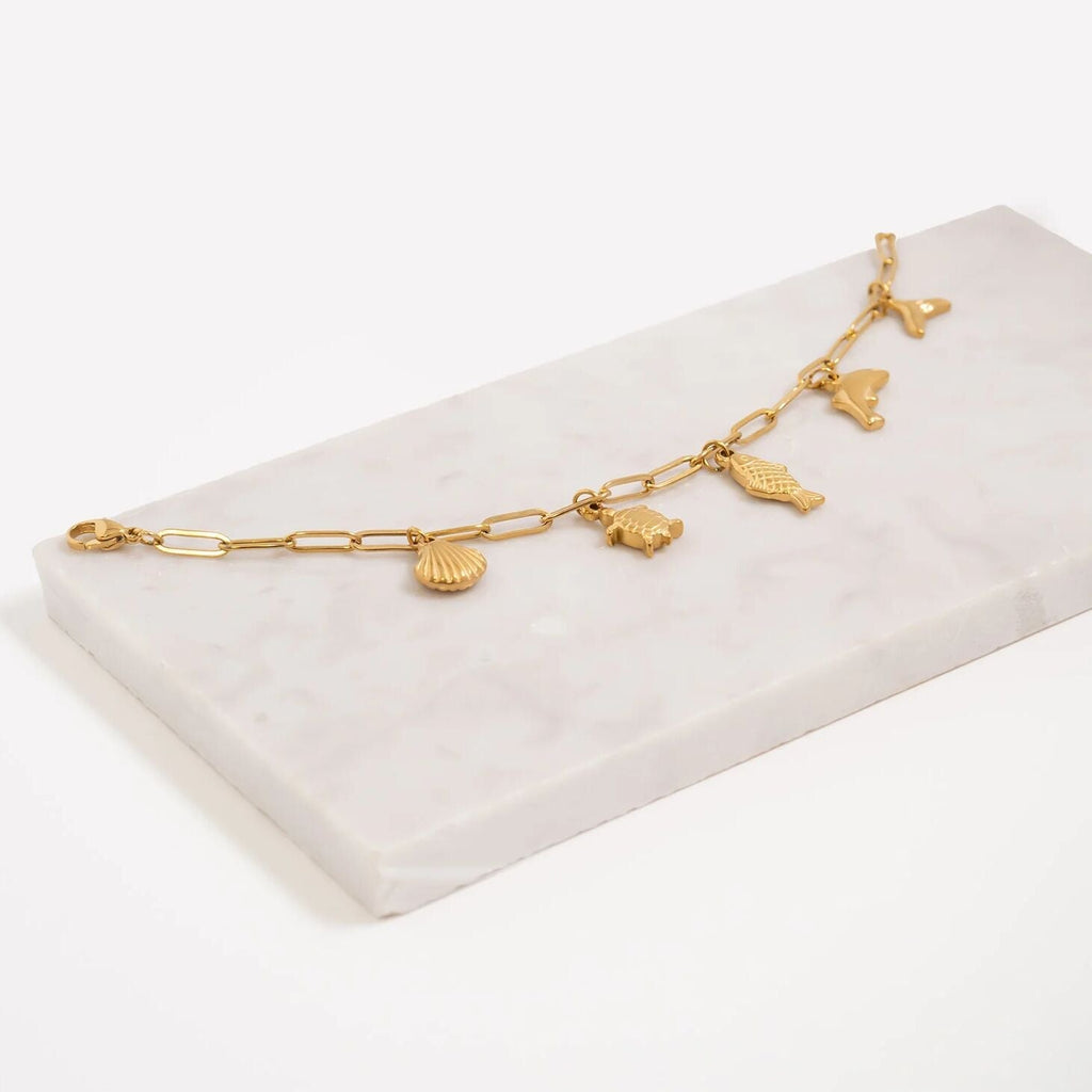 Gold Charm Bracelet – 18K PVD Stainless Steel Sea Charm Coastal Jewelry Gift - bracelet | Sunflower Soul Boutique