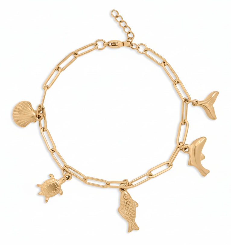 Gold Charm Bracelet – 18K PVD Stainless Steel Sea Charm Coastal Jewelry Gift - bracelet | Sunflower Soul Boutique