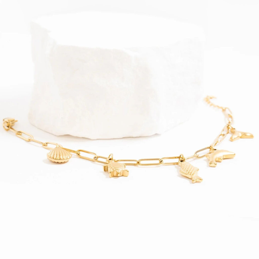 Gold Charm Bracelet – 18K PVD Stainless Steel Sea Charm Coastal Jewelry Gift - bracelet | Sunflower Soul Boutique