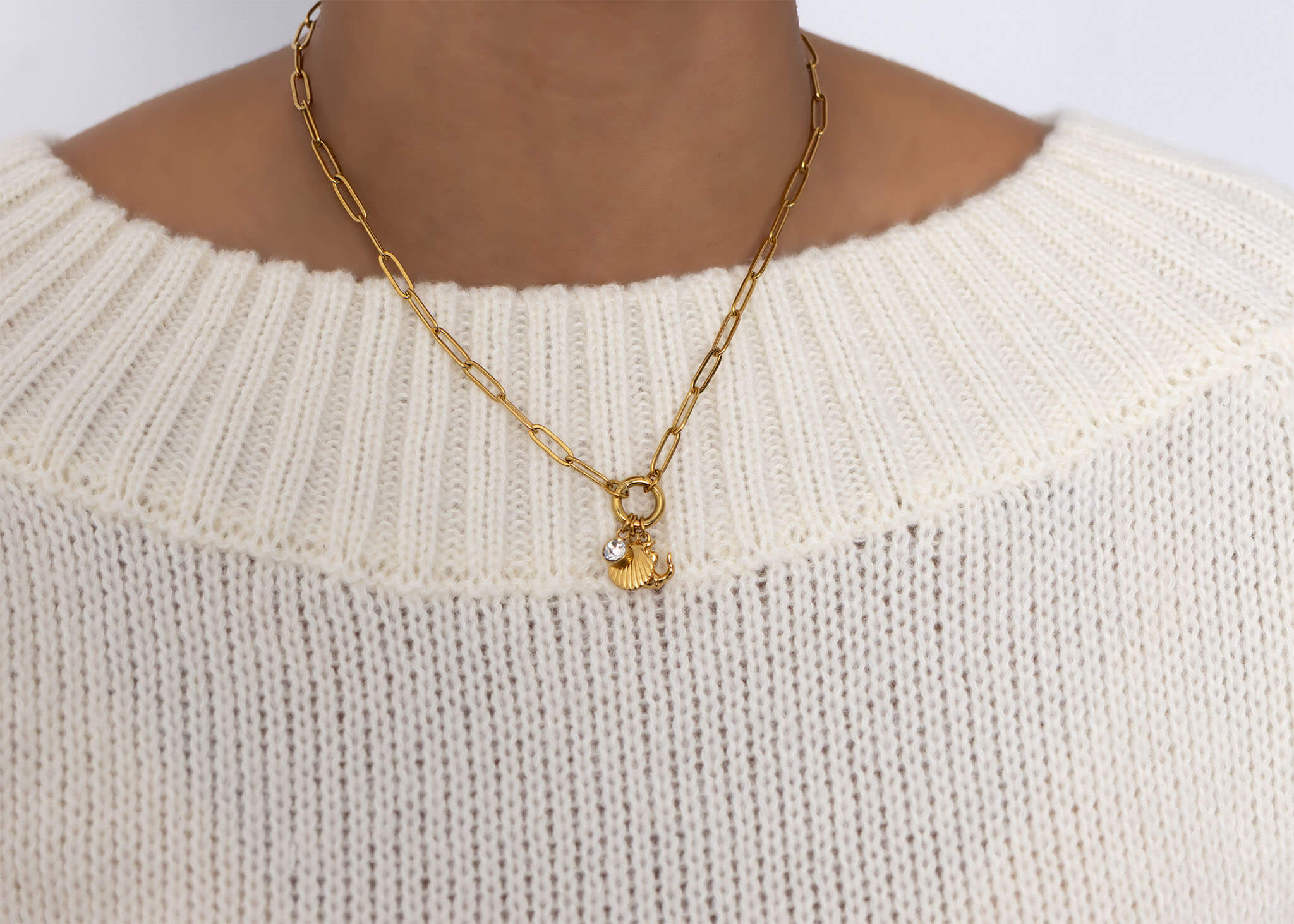 Gold Charm Necklace – Nautical Shell & Anchor Stainless Steel Jewelry Set - Charm Necklace | Sunflower Soul Boutique