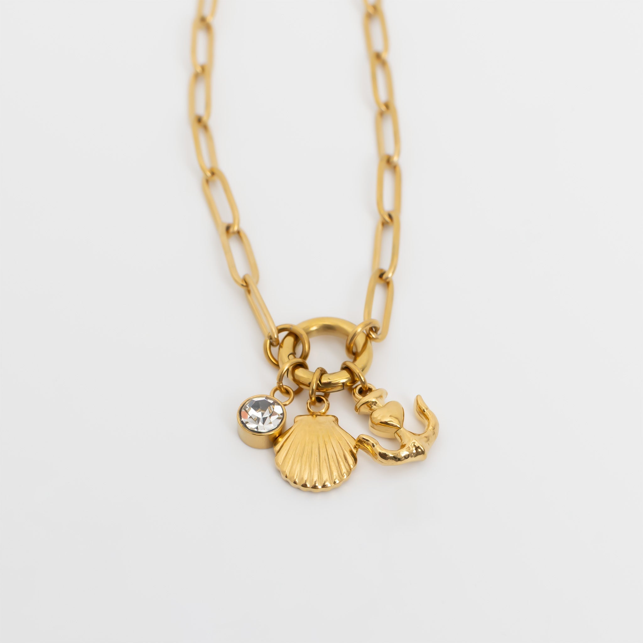 Gold Charm Necklace – Nautical Shell & Anchor Stainless Steel Jewelry Set - Charm Necklace | Sunflower Soul Boutique