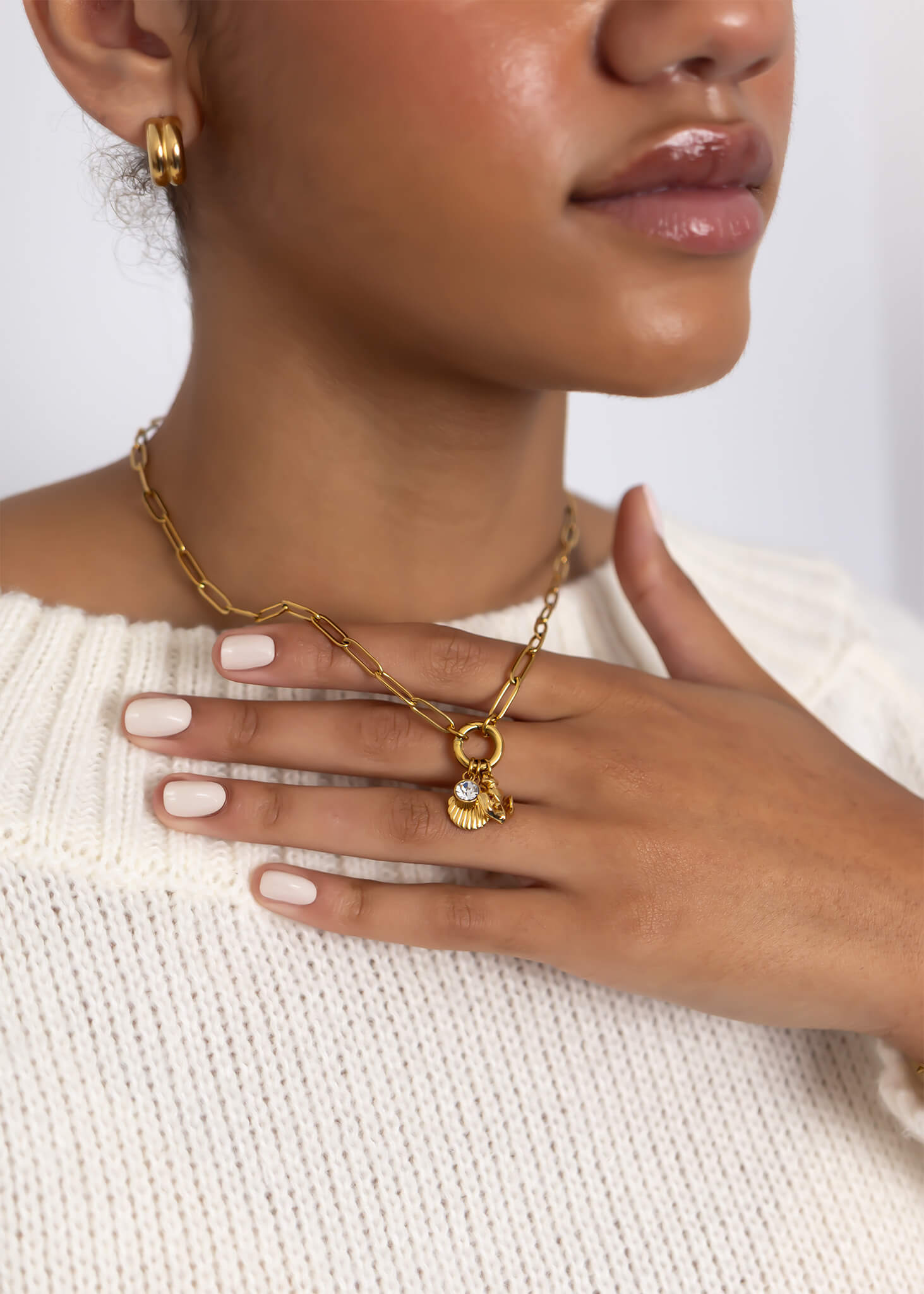 Gold Charm Necklace – Nautical Shell & Anchor Stainless Steel Jewelry Set - Charm Necklace | Sunflower Soul Boutique