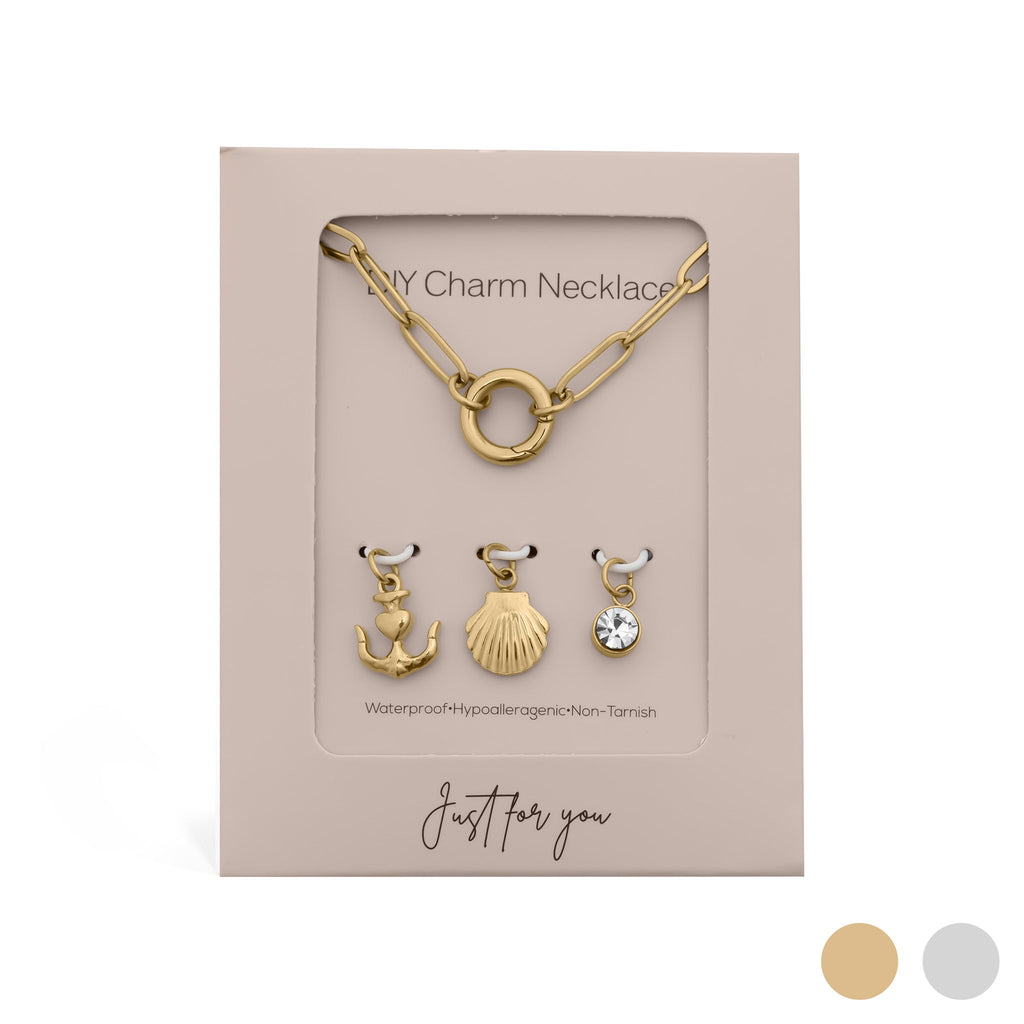 Gold Charm Necklace – Nautical Shell & Anchor Stainless Steel Jewelry Set - Charm Necklace | Sunflower Soul Boutique